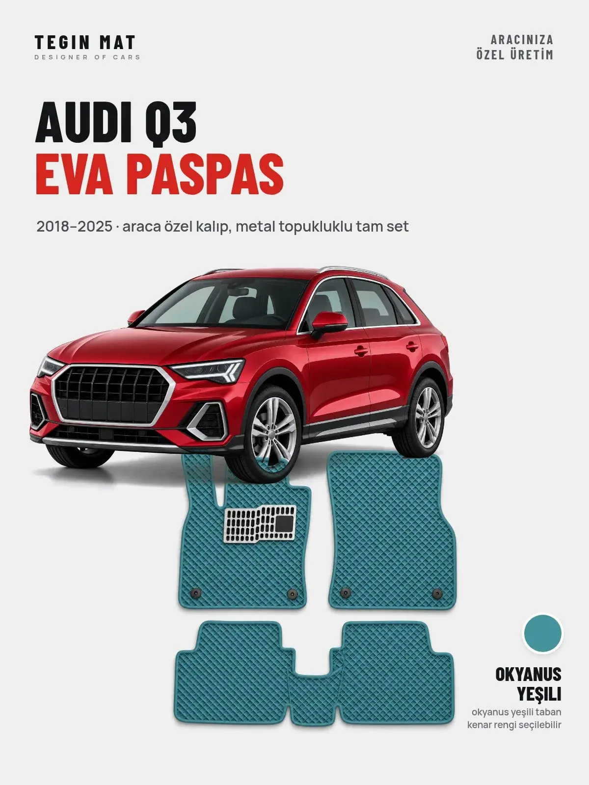 Audi Q3 EVA Oto Paspas Tam Set (2018–2025) Okyanus Yeşili – Araca Özel Kalıp (1)