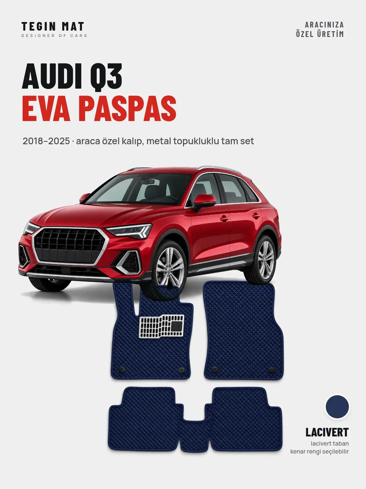 Audi Q3 EVA Oto Paspas Tam Set (2018–2025) Lacivert – Araca Özel Kalıp (1)