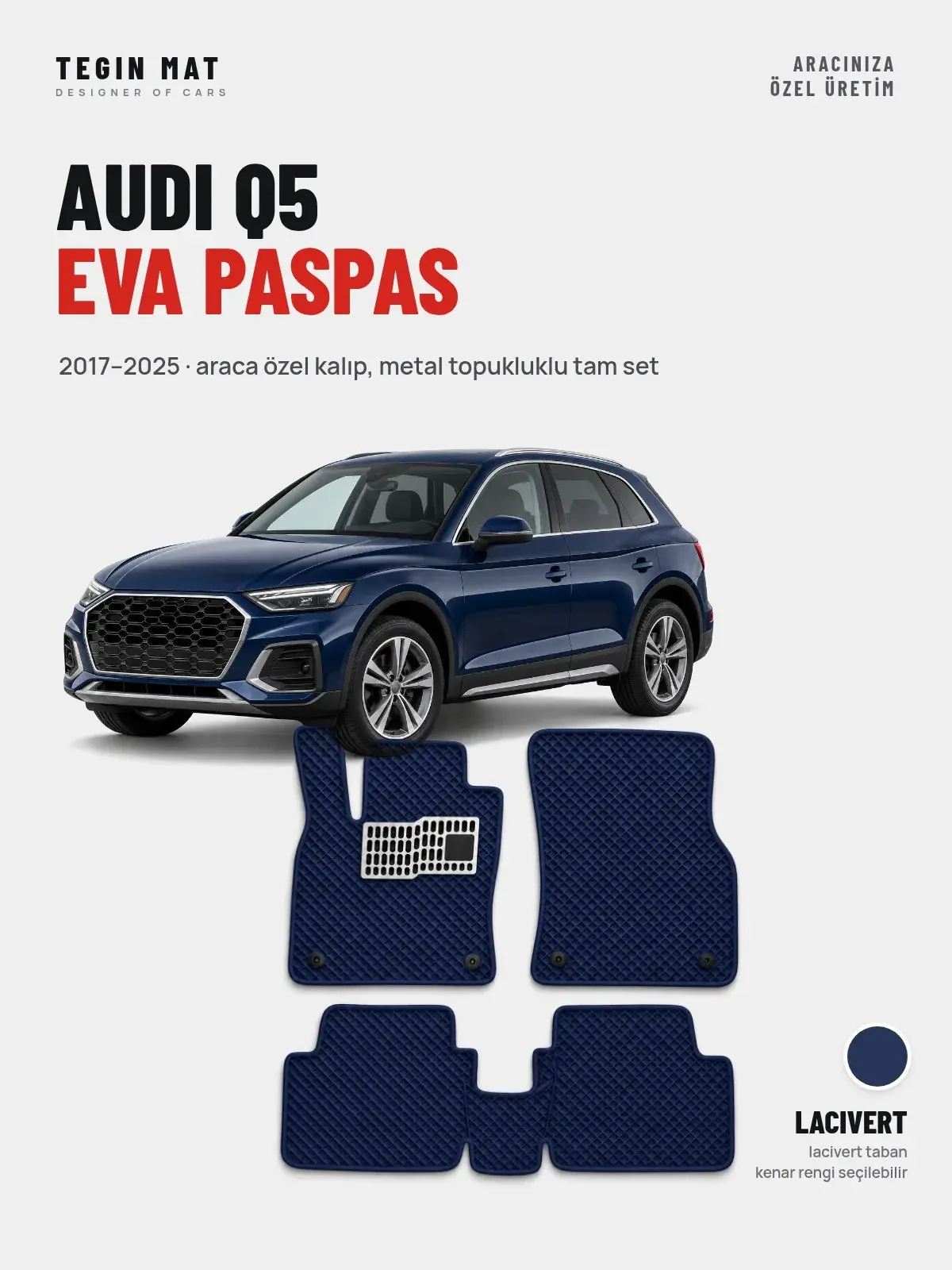 Audi Q5 EVA Oto Paspas Tam Set (2017–2025) Lacivert – Araca Özel Kalıp (1)