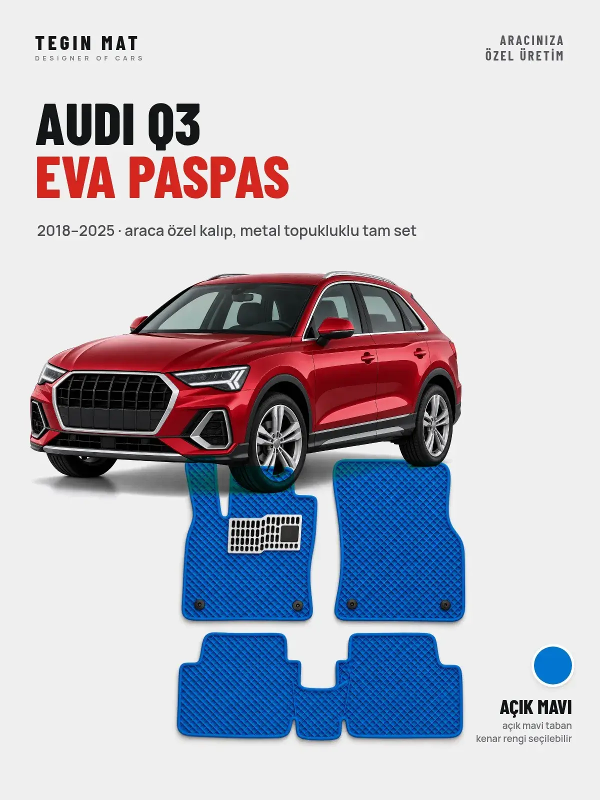 Audi Q3 EVA Oto Paspas Tam Set (2018–2025) Açık Mavi – Araca Özel Kalıp (1)