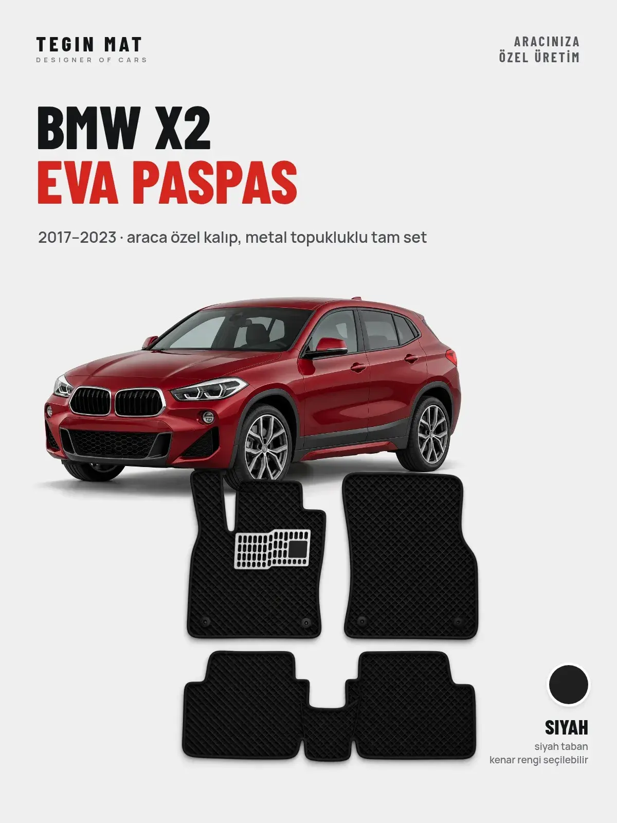 BMW X2 EVA Oto Paspas Tam Set (2017–2023) Siyah – Araca Özel Kalıp (1)