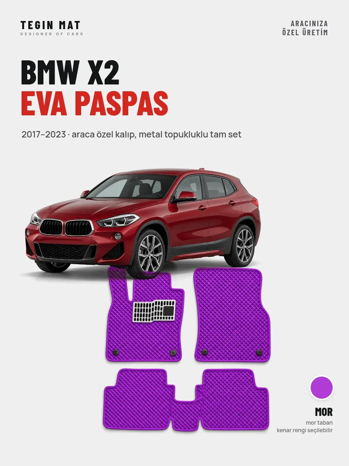 BMW X2 EVA Oto Paspas Tam Set (2017–2023) Mor – Araca Özel Kalıp (1)
