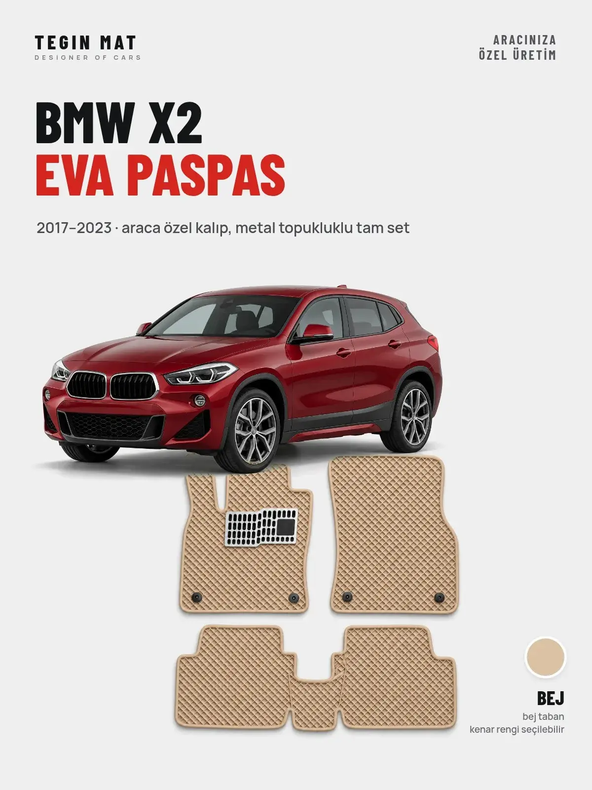 BMW X2 EVA Oto Paspas Tam Set (2017–2023) Bej – Araca Özel Kalıp (1)