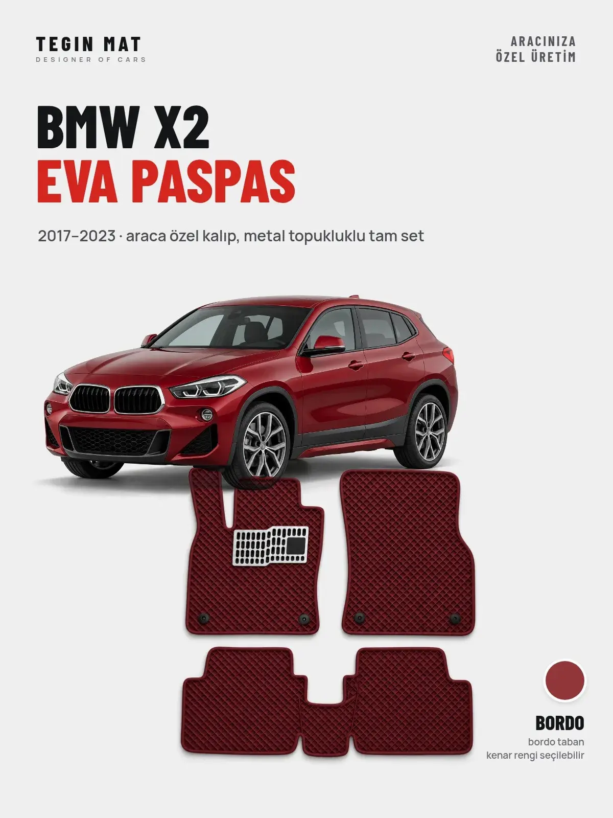 BMW X2 EVA Oto Paspas Tam Set (2017–2023) Bordo – Araca Özel Kalıp (1)