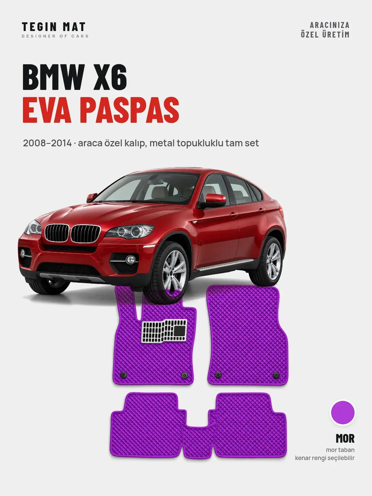 BMW X6 EVA Oto Paspas Tam Set (2008–2014) Mor – Araca Özel Kalıp (1)