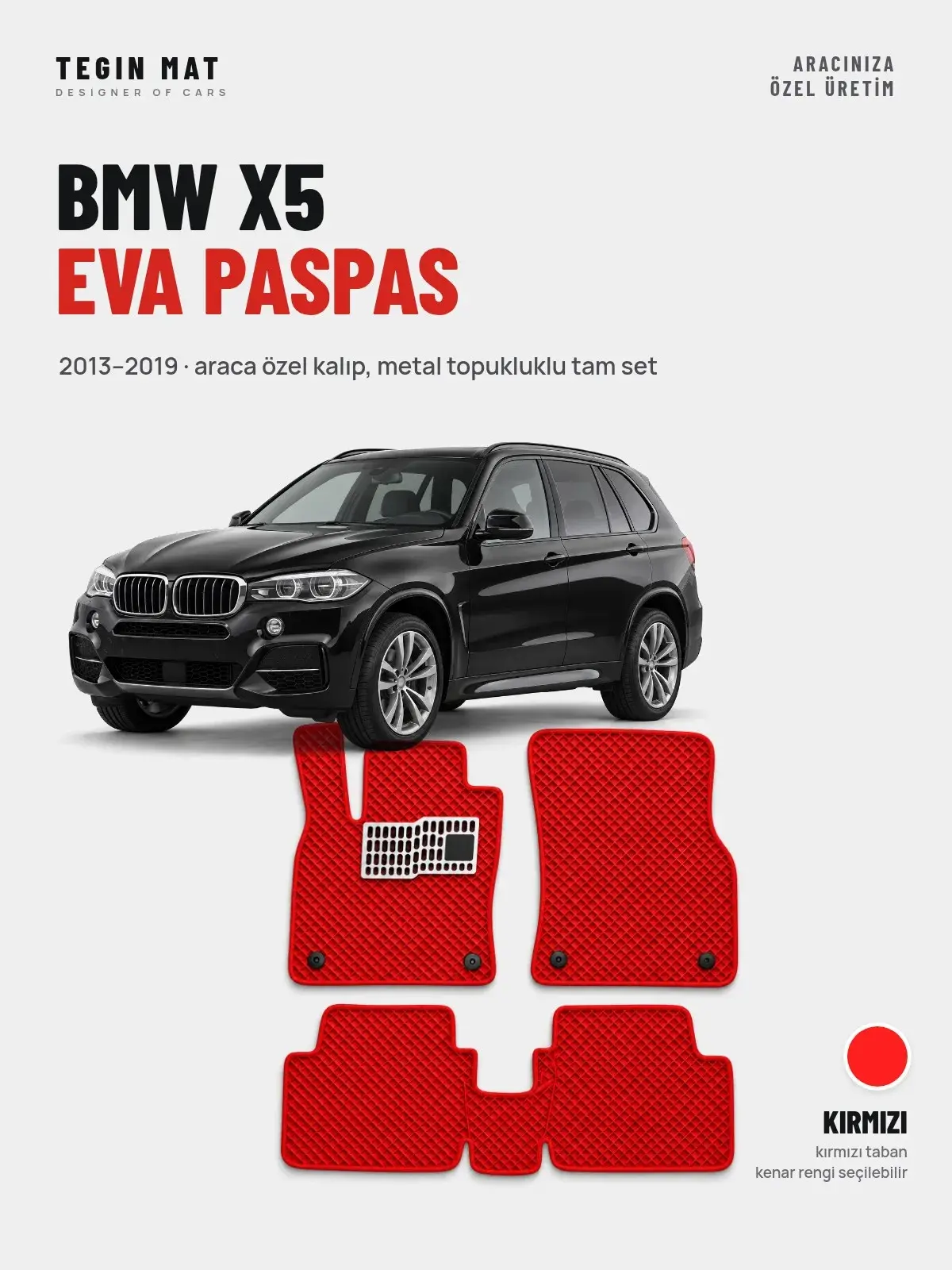 BMW X5 EVA Oto Paspas Tam Set (2013–2019) Kırmızı – Araca Özel Kalıp (1)