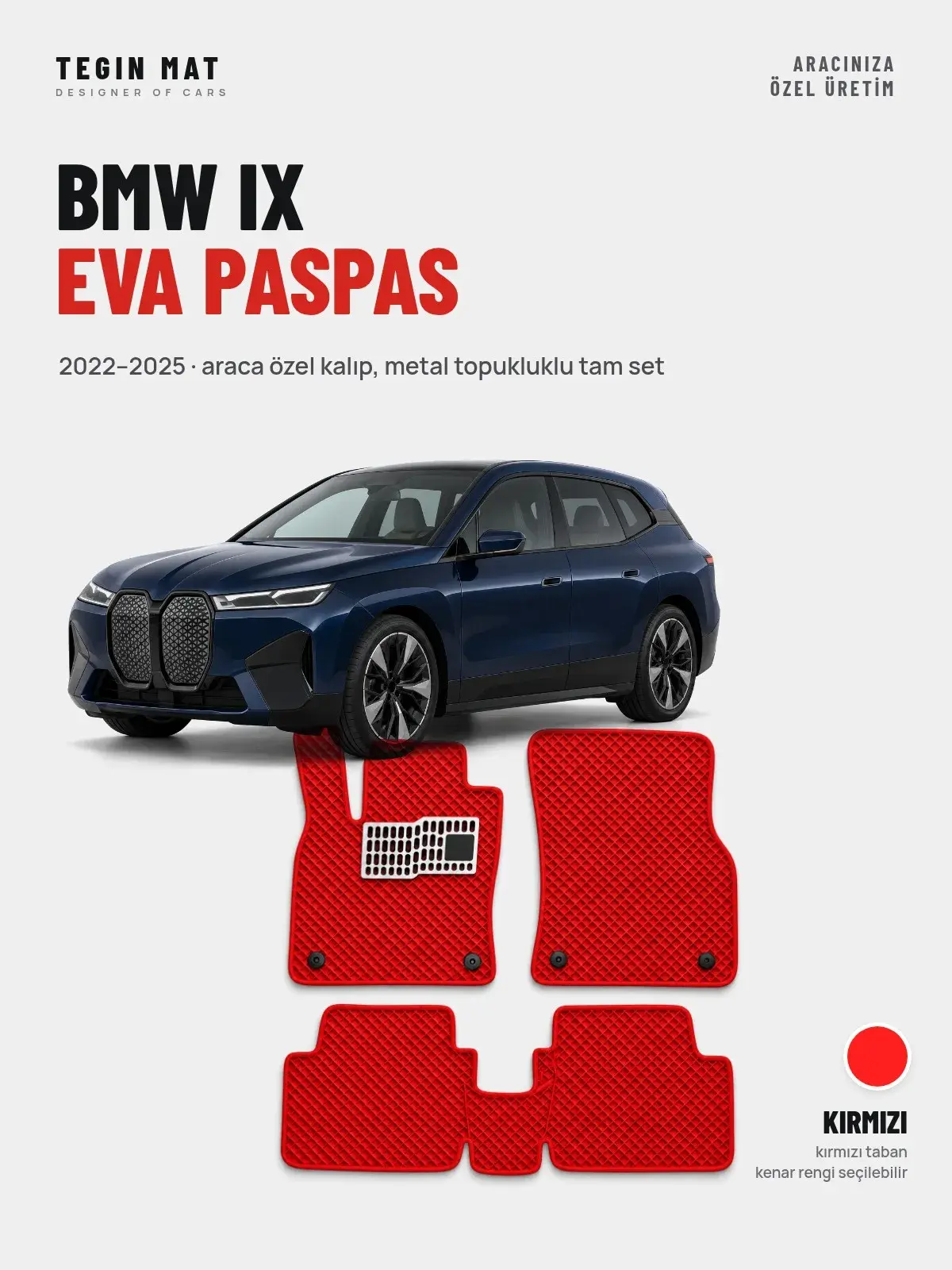 BMW iX EVA Oto Paspas Tam Set (2022–2025) Kırmızı – Araca Özel Kalıp (1)