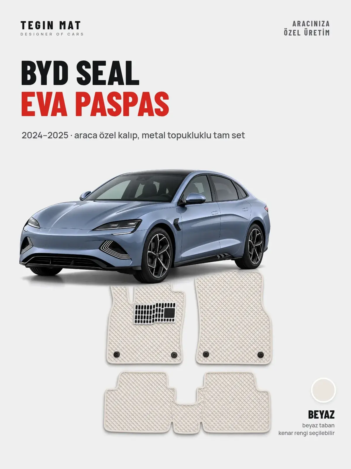BYD Seal EVA Oto Paspas Tam Set (2024–2025) Beyaz – Araca Özel Kalıp (1)