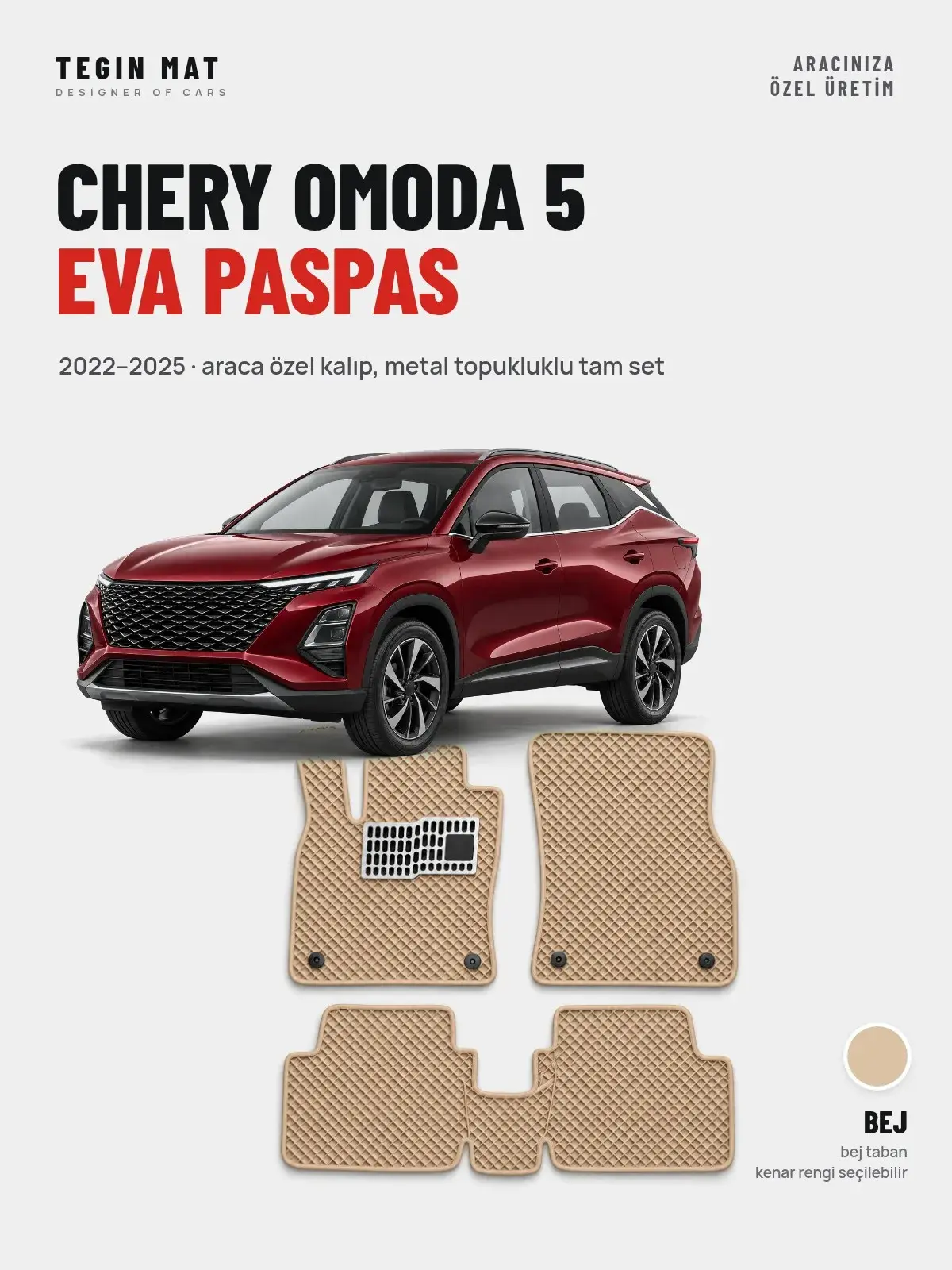 Chery Omoda 5 EVA Oto Paspas Tam Set (2022–2025) Bej – Araca Özel Kalıp (1)