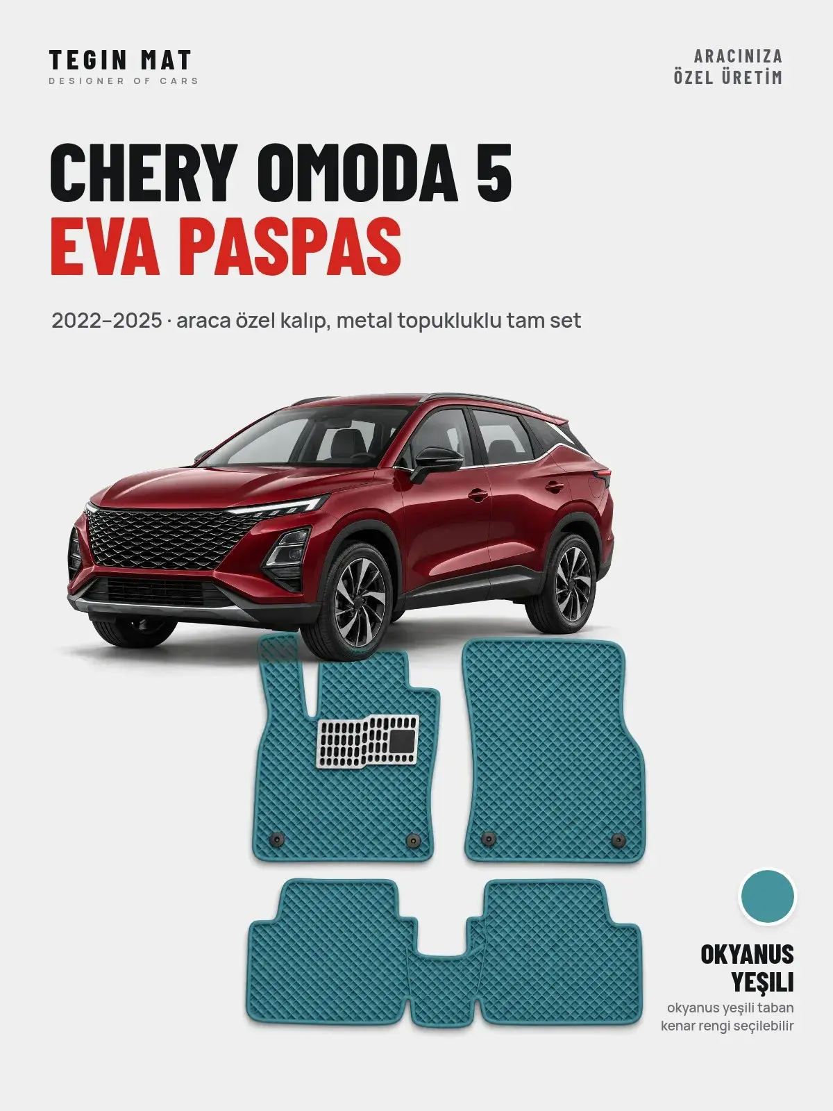 Chery Omoda 5 EVA Oto Paspas Tam Set (2022–2025) Okyanus Yeşili – Araca Özel Kalıp (1)