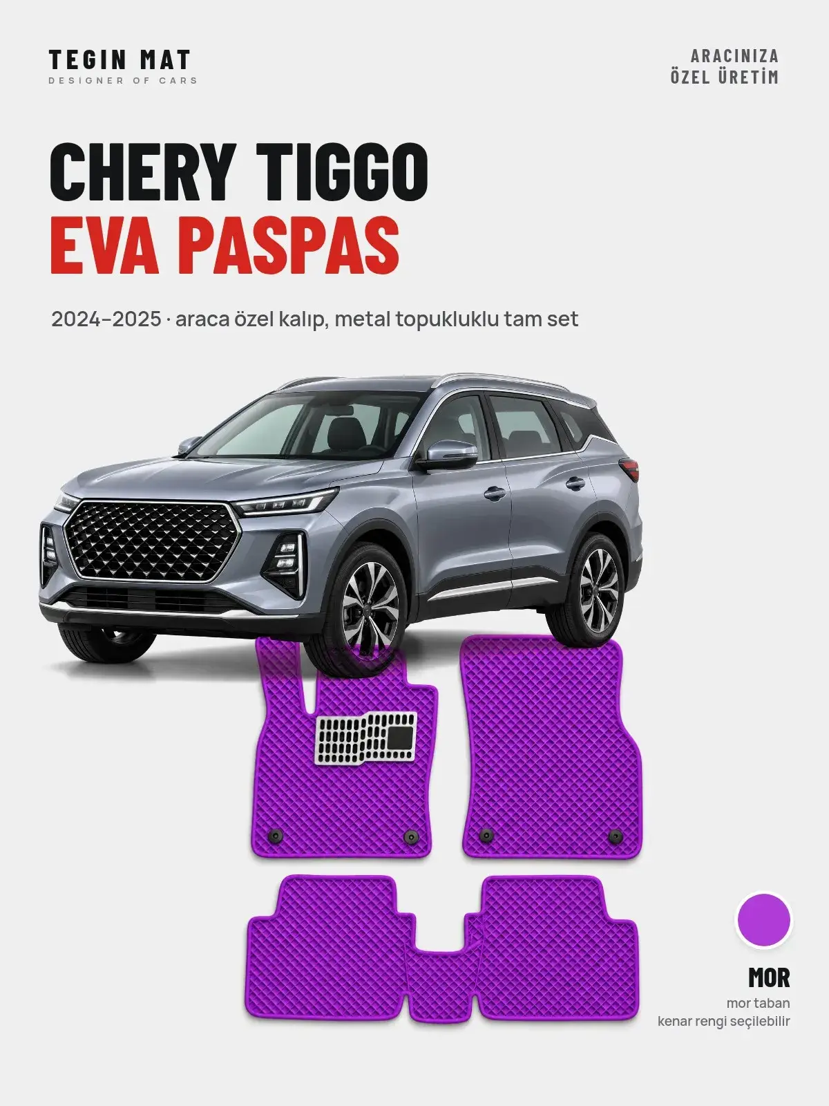 Chery Tiggo EVA Oto Paspas Tam Set (2024–2025) Mor – Araca Özel Kalıp (1)