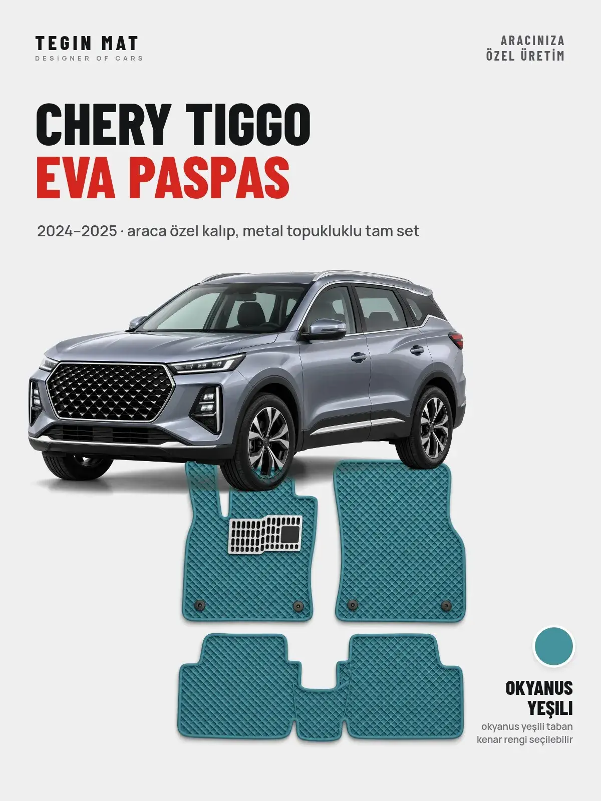 Chery Tiggo EVA Oto Paspas Tam Set (2024–2025) Okyanus Yeşili – Araca Özel Kalıp (1)