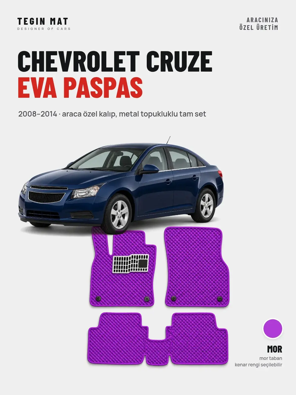 Chevrolet Cruze EVA Oto Paspas Tam Set (2008–2014) Mor – Araca Özel Kalıp (1)