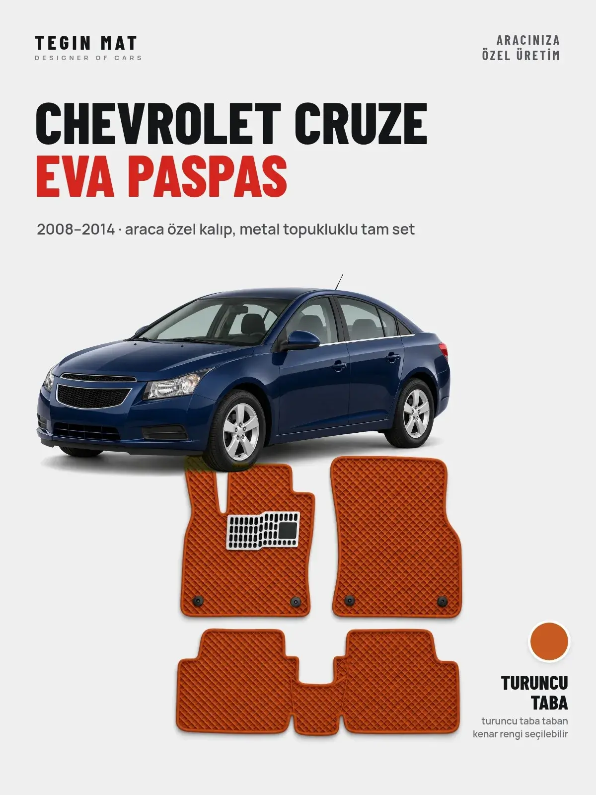 Chevrolet Cruze EVA Oto Paspas Tam Set (2008–2014) Turuncu Taba – Araca Özel Kalıp (1)