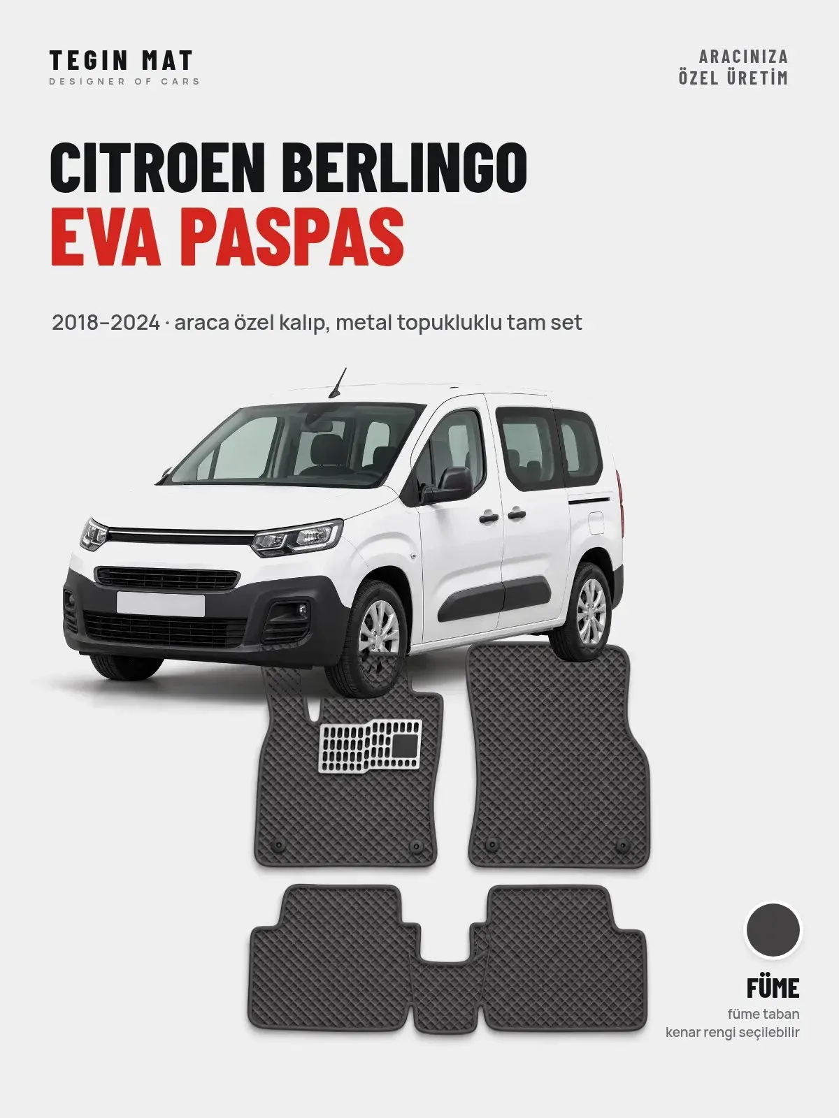 Citroen Berlingo EVA Oto Paspas Tam Set (2018–2024) Füme – Araca Özel Kalıp (1)
