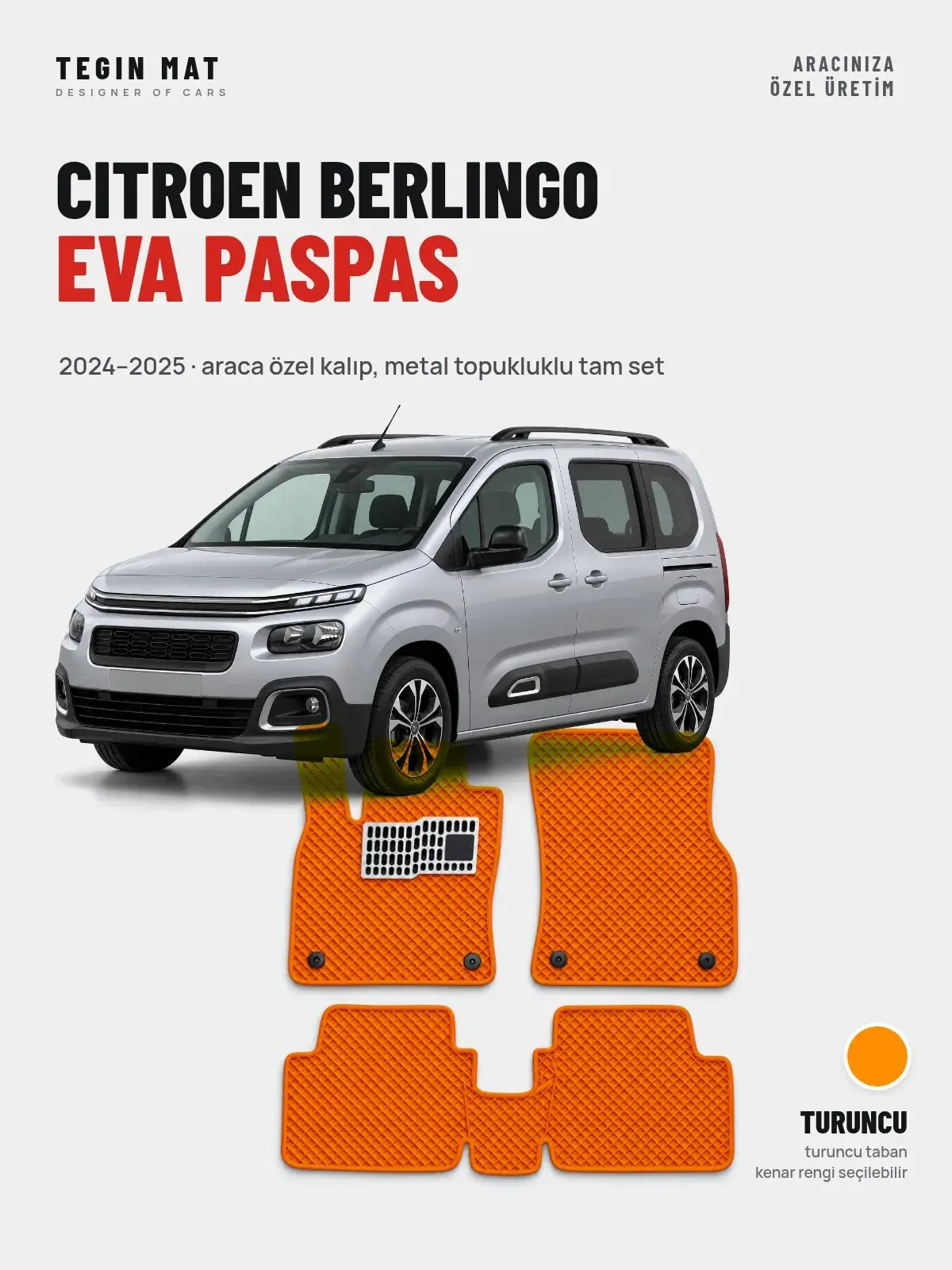 Citroen Berlingo EVA Oto Paspas Tam Set (2024–2025) Turuncu – Araca Özel Kalıp (1)