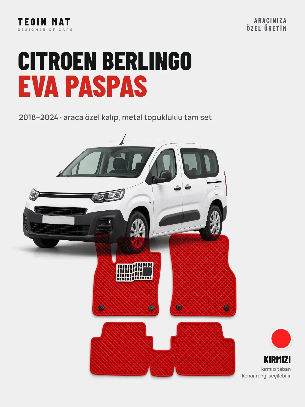Citroen Berlingo EVA Oto Paspas Tam Set (2018–2024) Kırmızı – Araca Özel Kalıp (1)