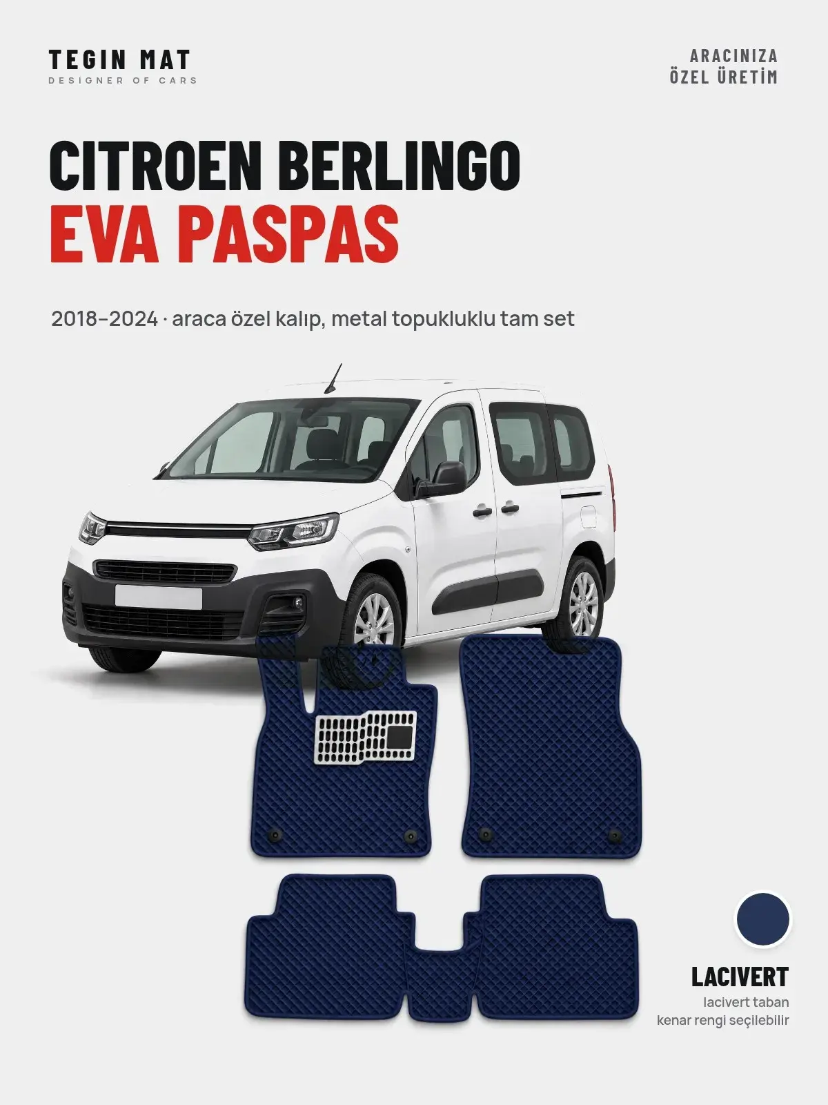 Citroen Berlingo EVA Oto Paspas Tam Set (2018–2024) Lacivert – Araca Özel Kalıp (1)