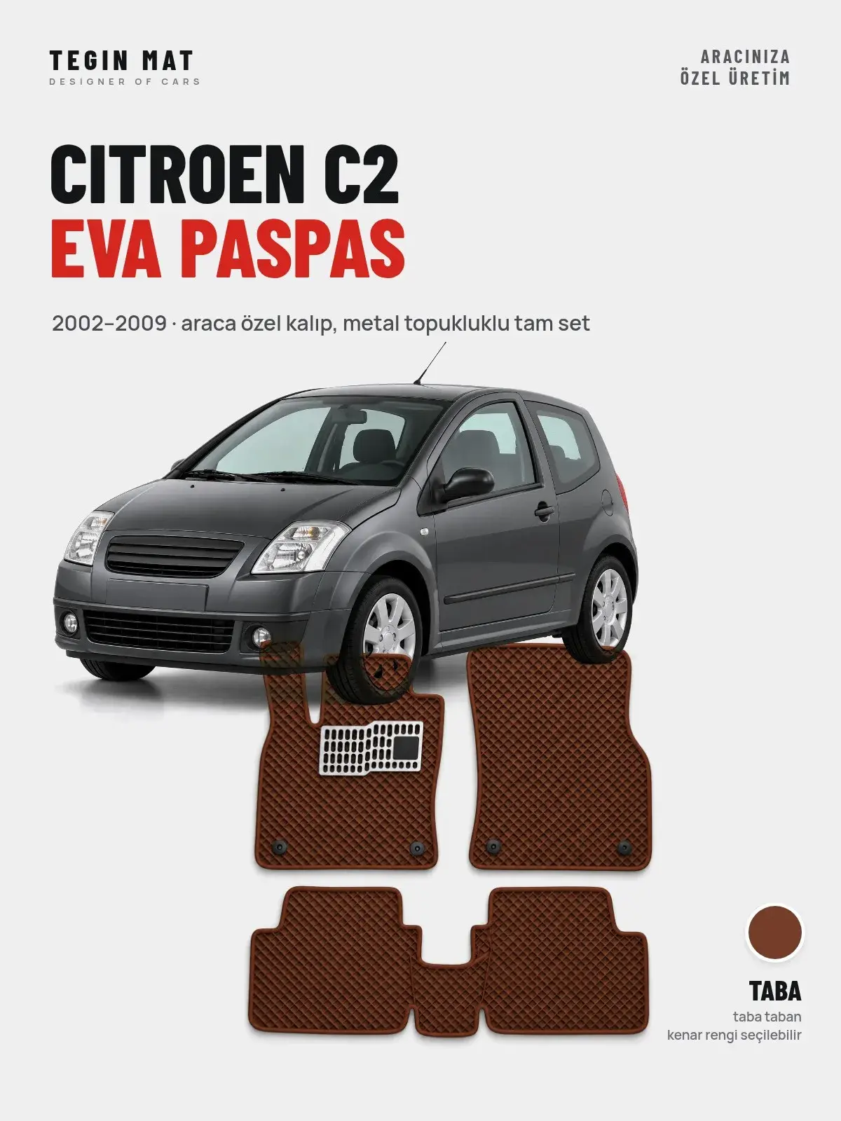 Citroen C2 EVA Oto Paspas Tam Set (2002–2009) Taba – Araca Özel Kalıp (1)