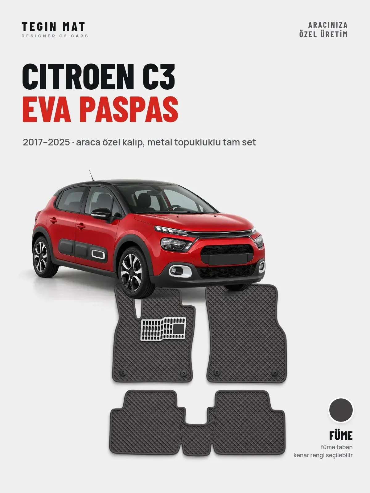 Citroen C3 EVA Oto Paspas Tam Set (2017–2025) Füme – Araca Özel Kalıp (1)
