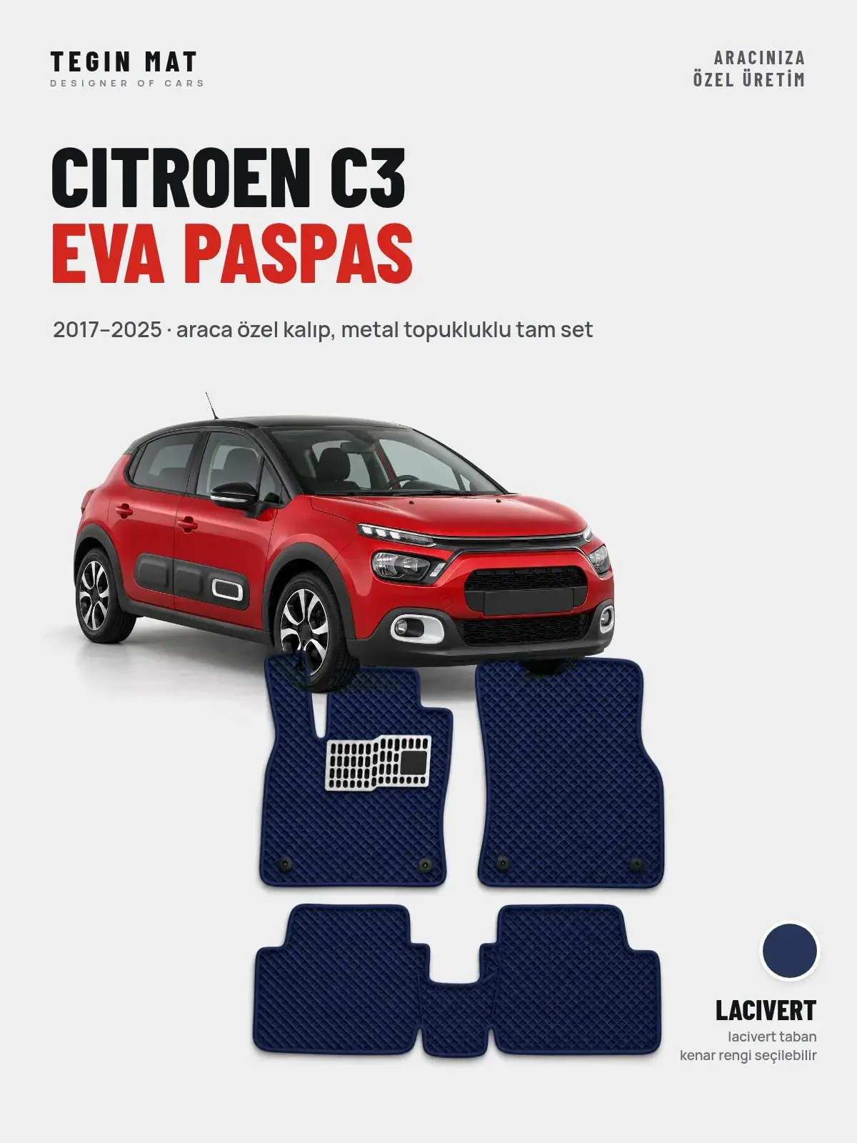 Citroen C3 EVA Oto Paspas Tam Set (2017–2025) Lacivert – Araca Özel Kalıp (1)
