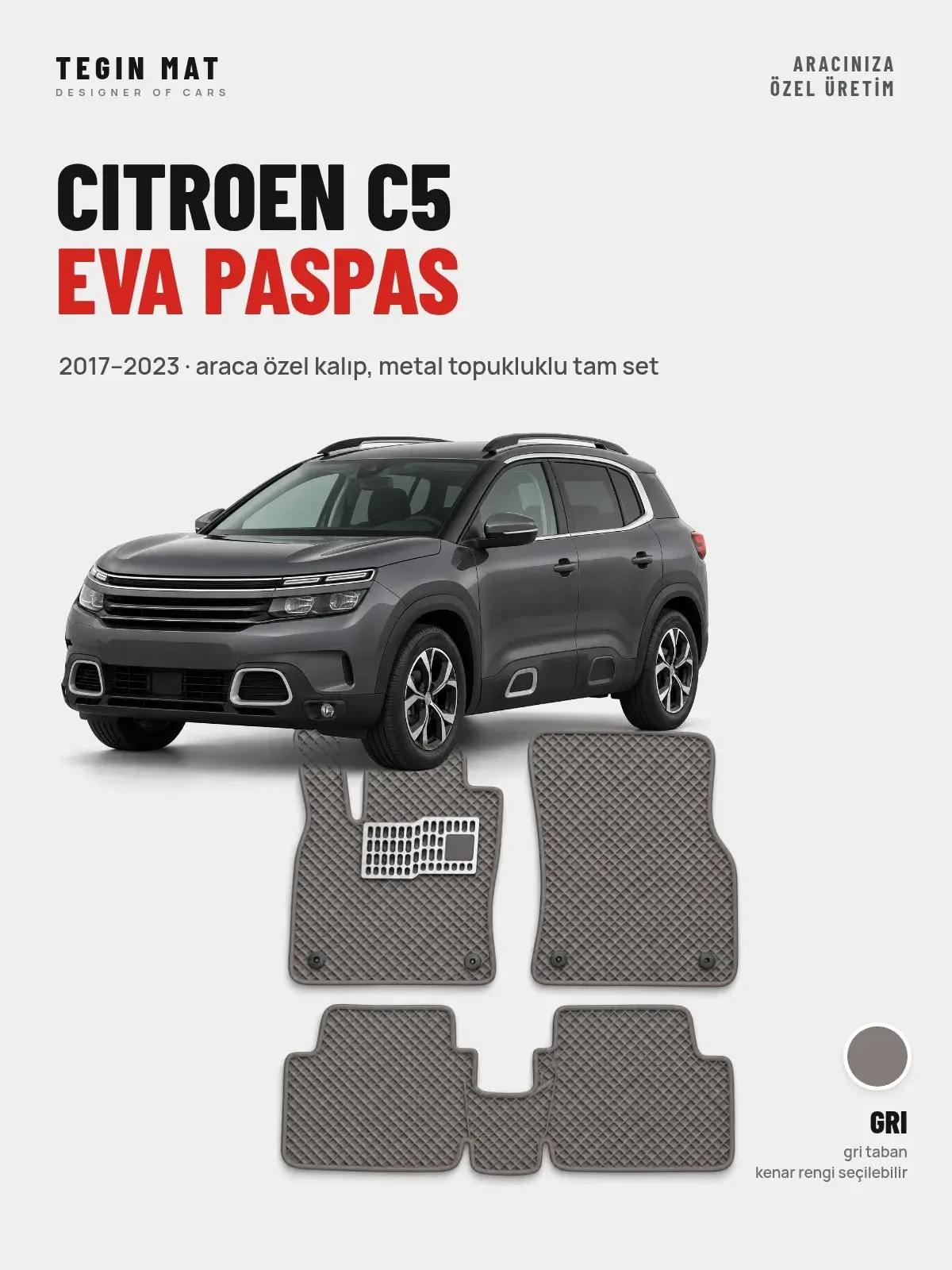 Citroen C5 EVA Oto Paspas Tam Set (2017–2023) Gri – Araca Özel Kalıp (1)