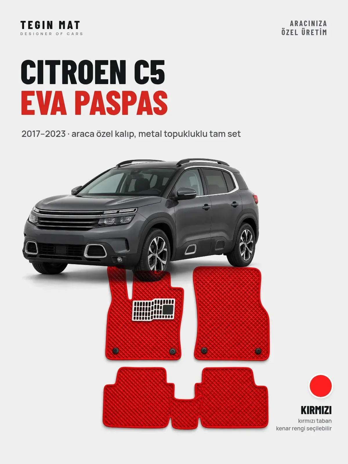 Citroen C5 EVA Oto Paspas Tam Set (2017–2023) Kırmızı – Araca Özel Kalıp (1)