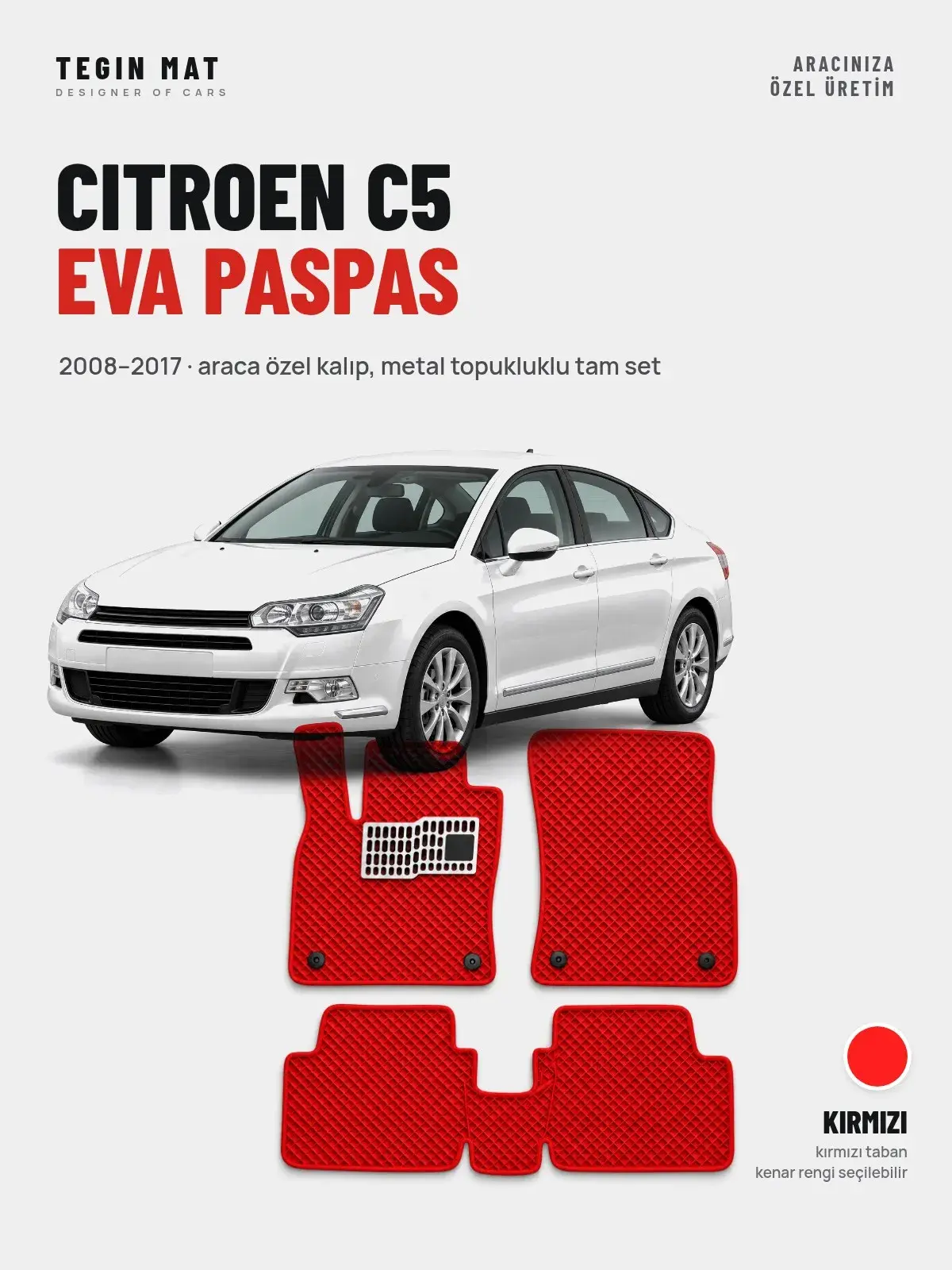 Citroen C5 EVA Oto Paspas Tam Set (2008–2017) Kırmızı – Araca Özel Kalıp (1)