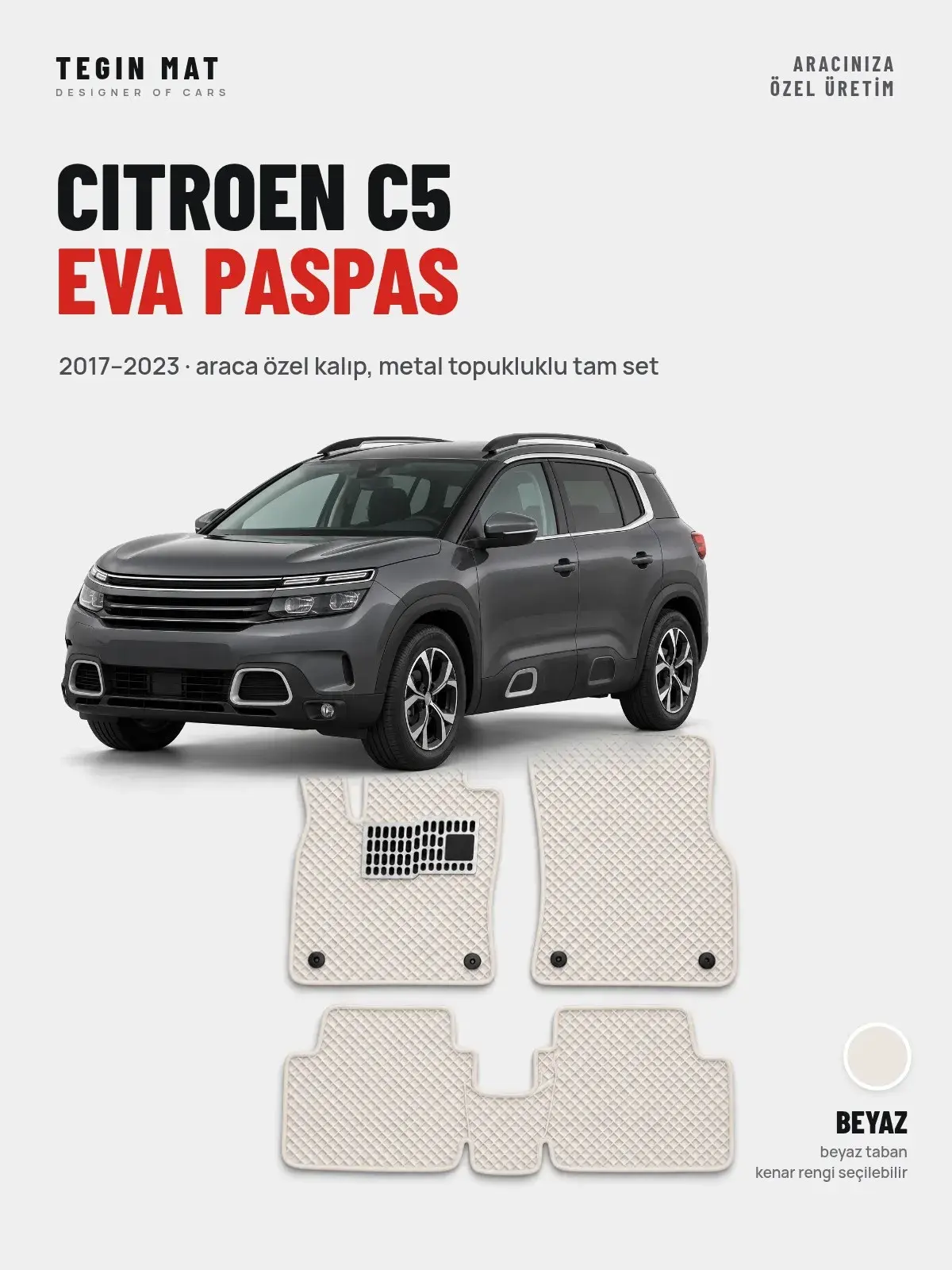 Citroen C5 EVA Oto Paspas Tam Set (2017–2023) Beyaz – Araca Özel Kalıp (1)