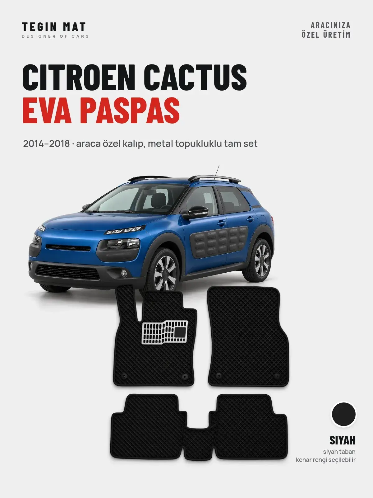 Citroen Cactus EVA Oto Paspas Tam Set (2014–2018) Siyah – Araca Özel Kalıp (1)