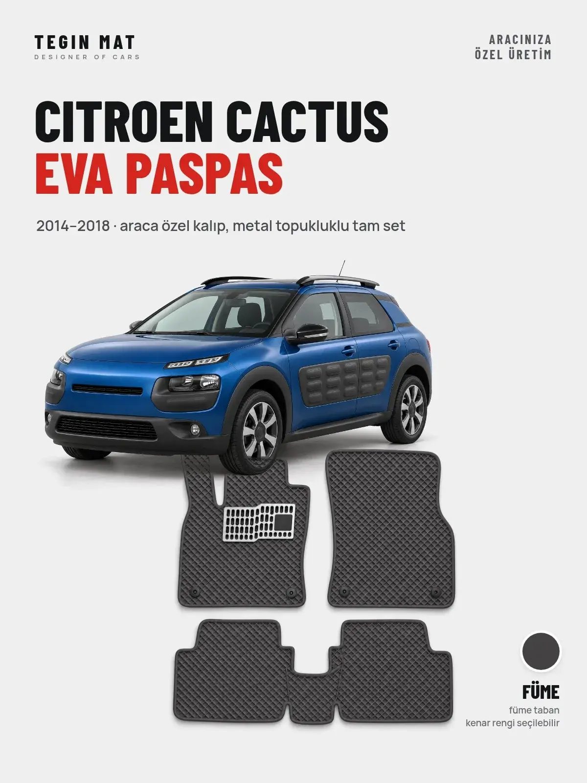 Citroen Cactus EVA Oto Paspas Tam Set (2014–2018) Füme – Araca Özel Kalıp (1)