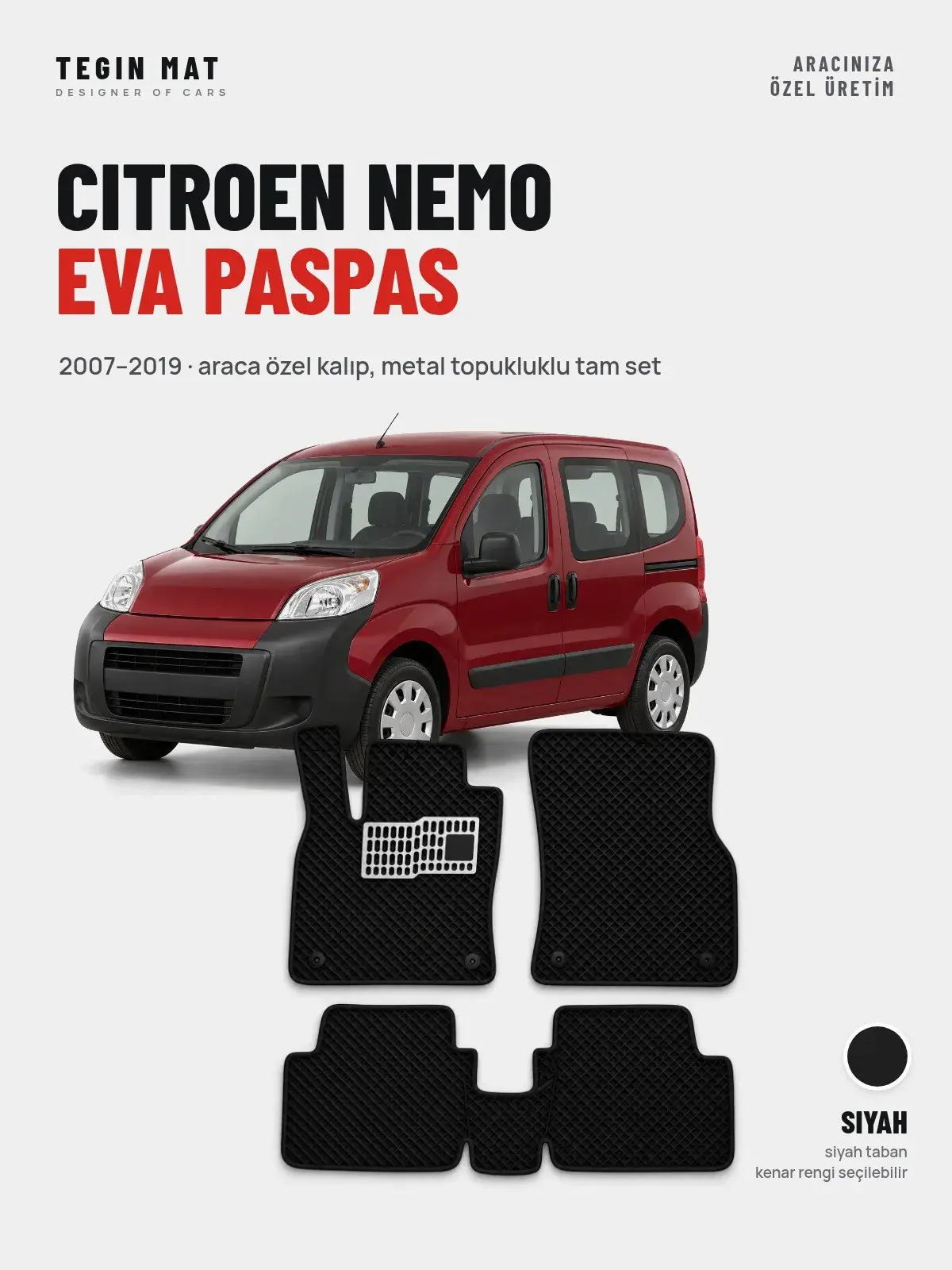 Citroen Nemo EVA Oto Paspas Tam Set (2007–2019) Siyah – Araca Özel Kalıp (1)