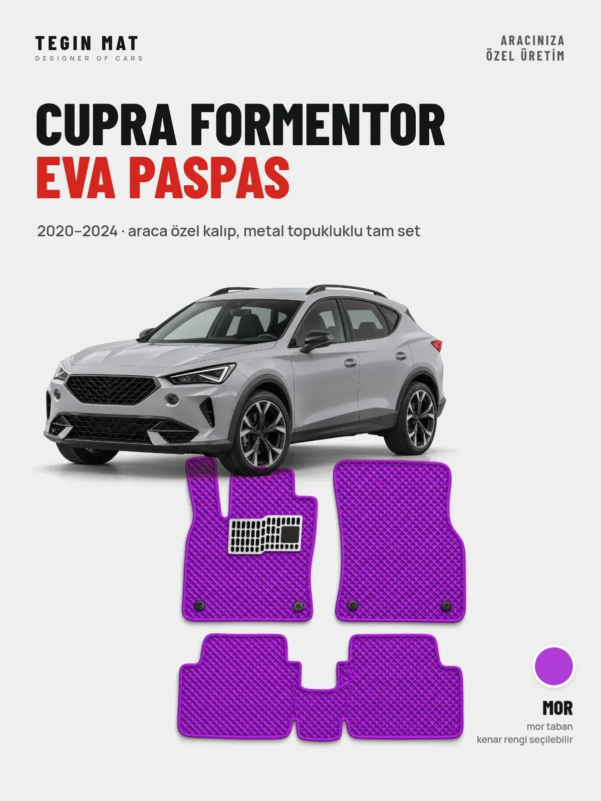 Cupra Formentor EVA Oto Paspas Tam Set (2020–2024) Mor – Araca Özel Kalıp (1)