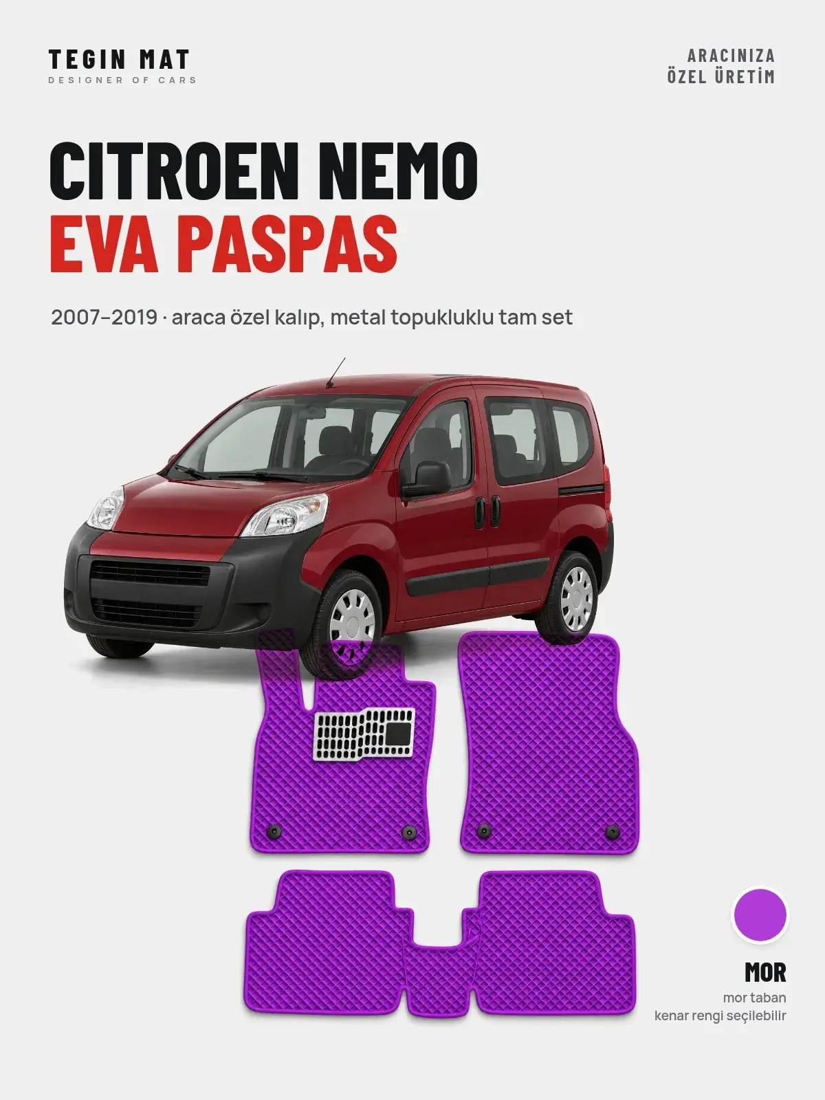 Citroen Nemo EVA Oto Paspas Tam Set (2007–2019) Mor – Araca Özel Kalıp (1)