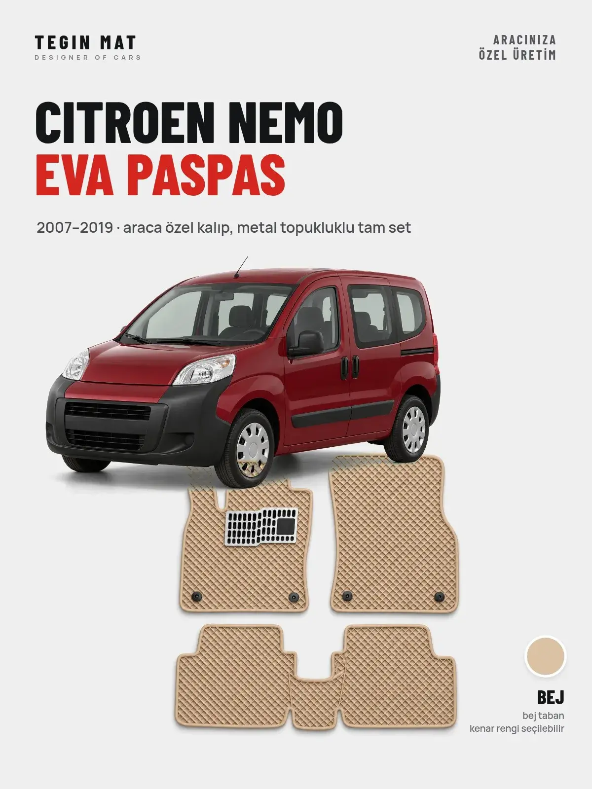 Citroen Nemo EVA Oto Paspas Tam Set (2007–2019) Bej – Araca Özel Kalıp (1)