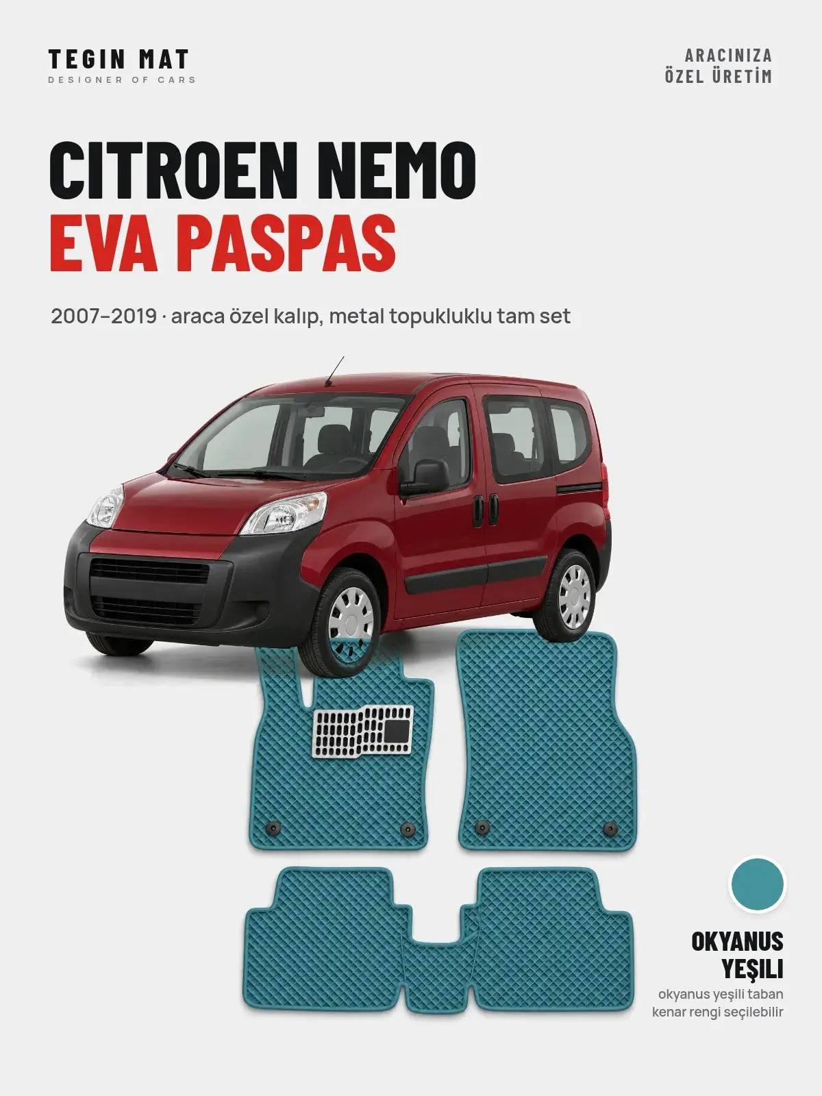 Citroen Nemo EVA Oto Paspas Tam Set (2007–2019) Okyanus Yeşili – Araca Özel Kalıp (1)