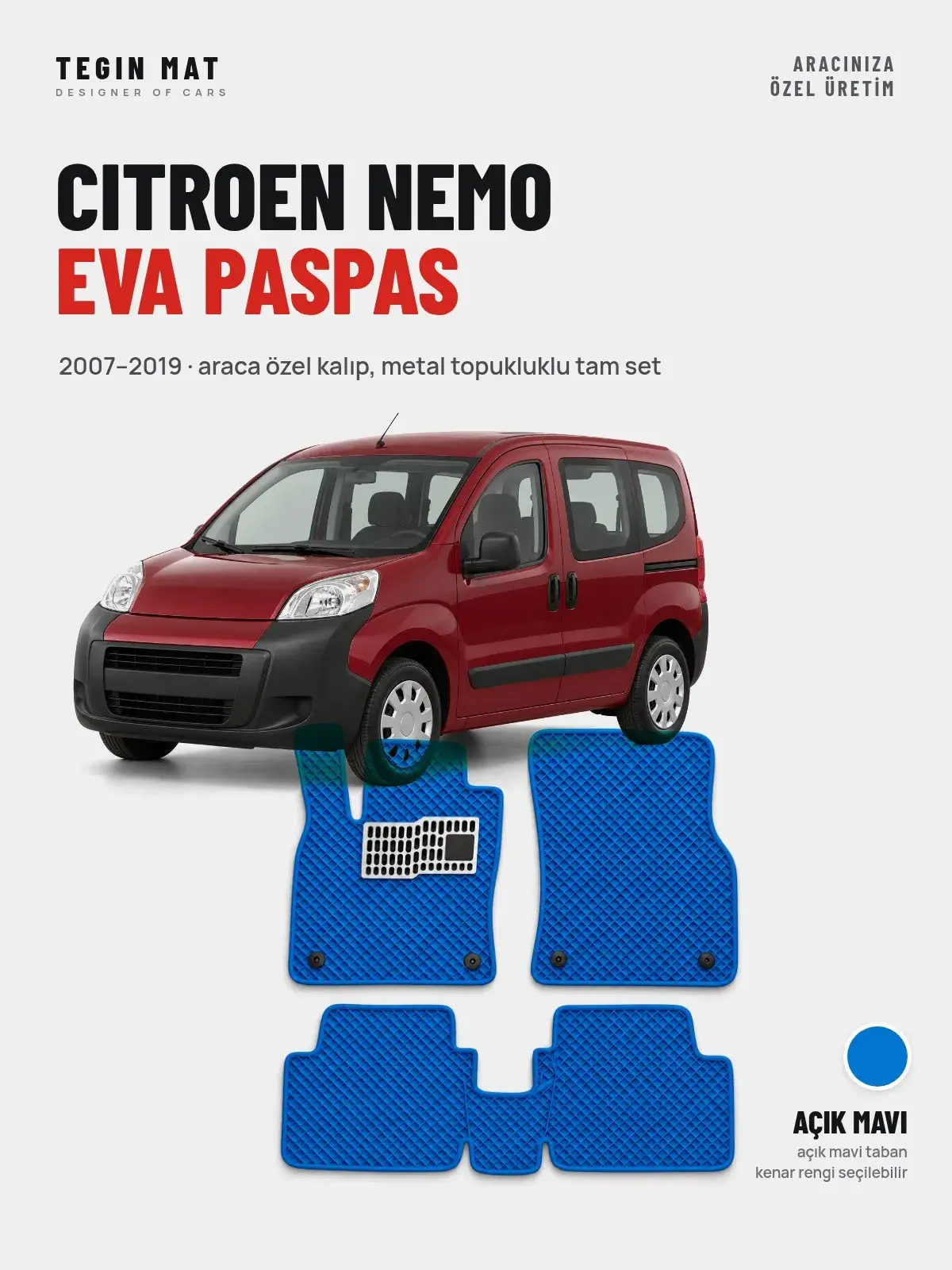 Citroen Nemo EVA Oto Paspas Tam Set (2007–2019) Açık Mavi – Araca Özel Kalıp (1)