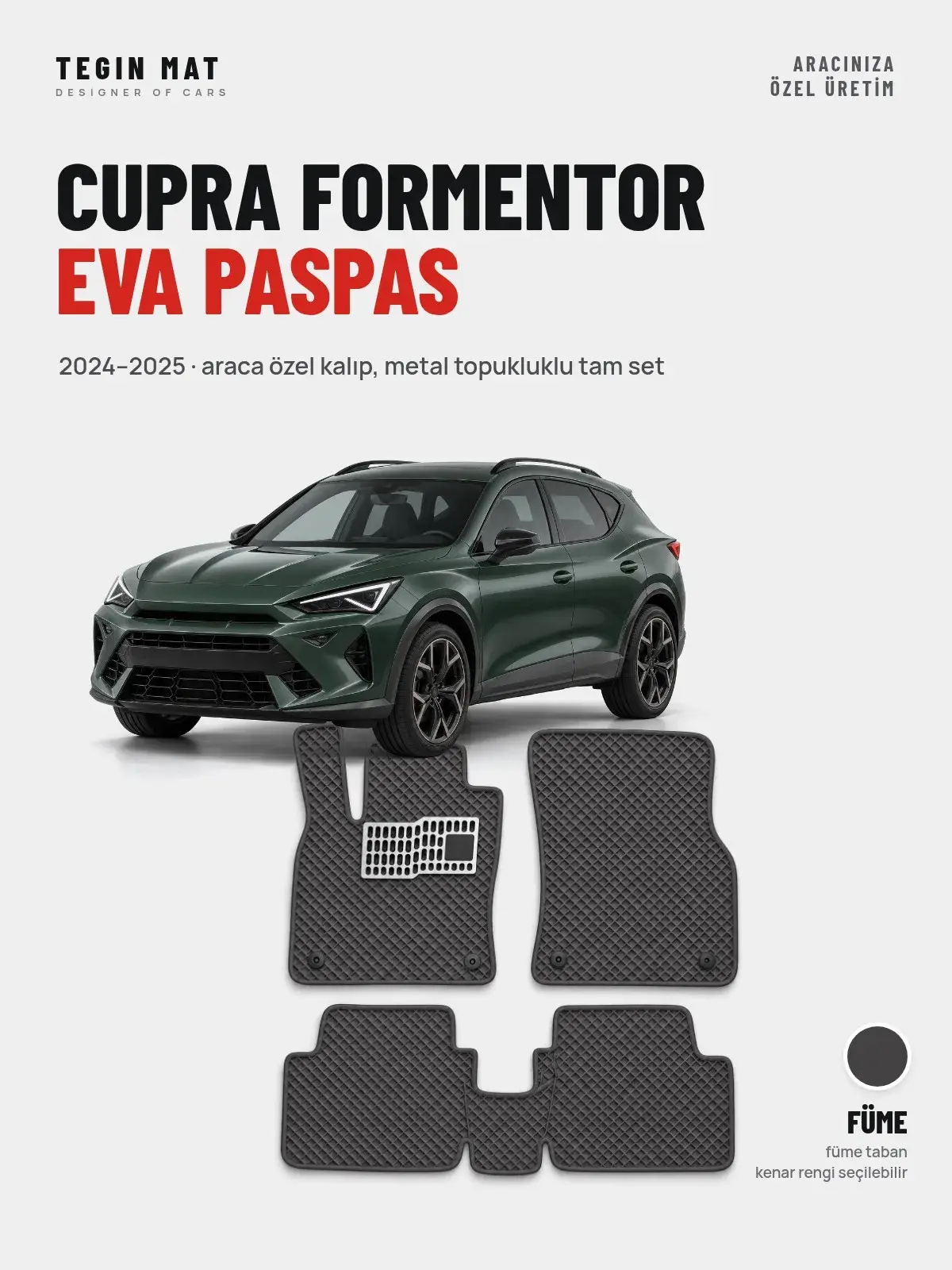 Cupra Formentor EVA Oto Paspas Tam Set (2024–2025) Füme – Araca Özel Kalıp (1)