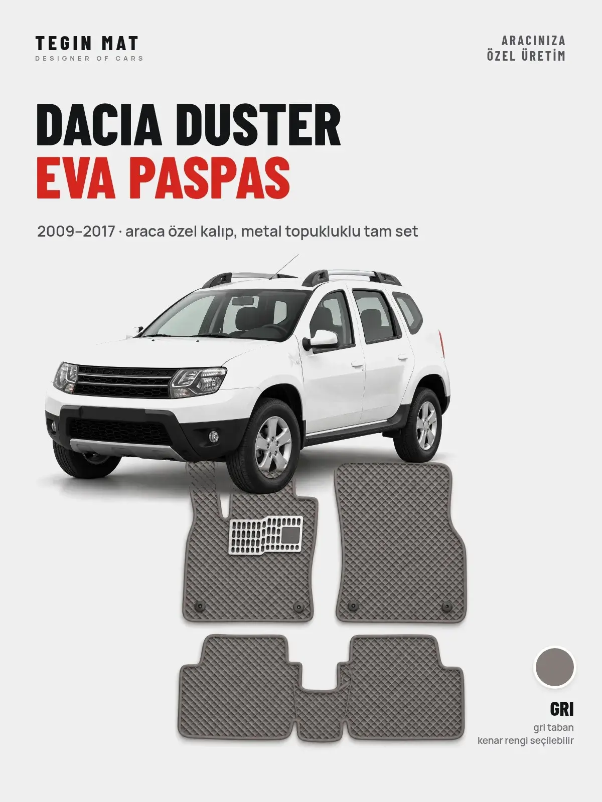 Dacia Duster EVA Oto Paspas Tam Set (2009–2017) Gri – Araca Özel Kalıp (1)