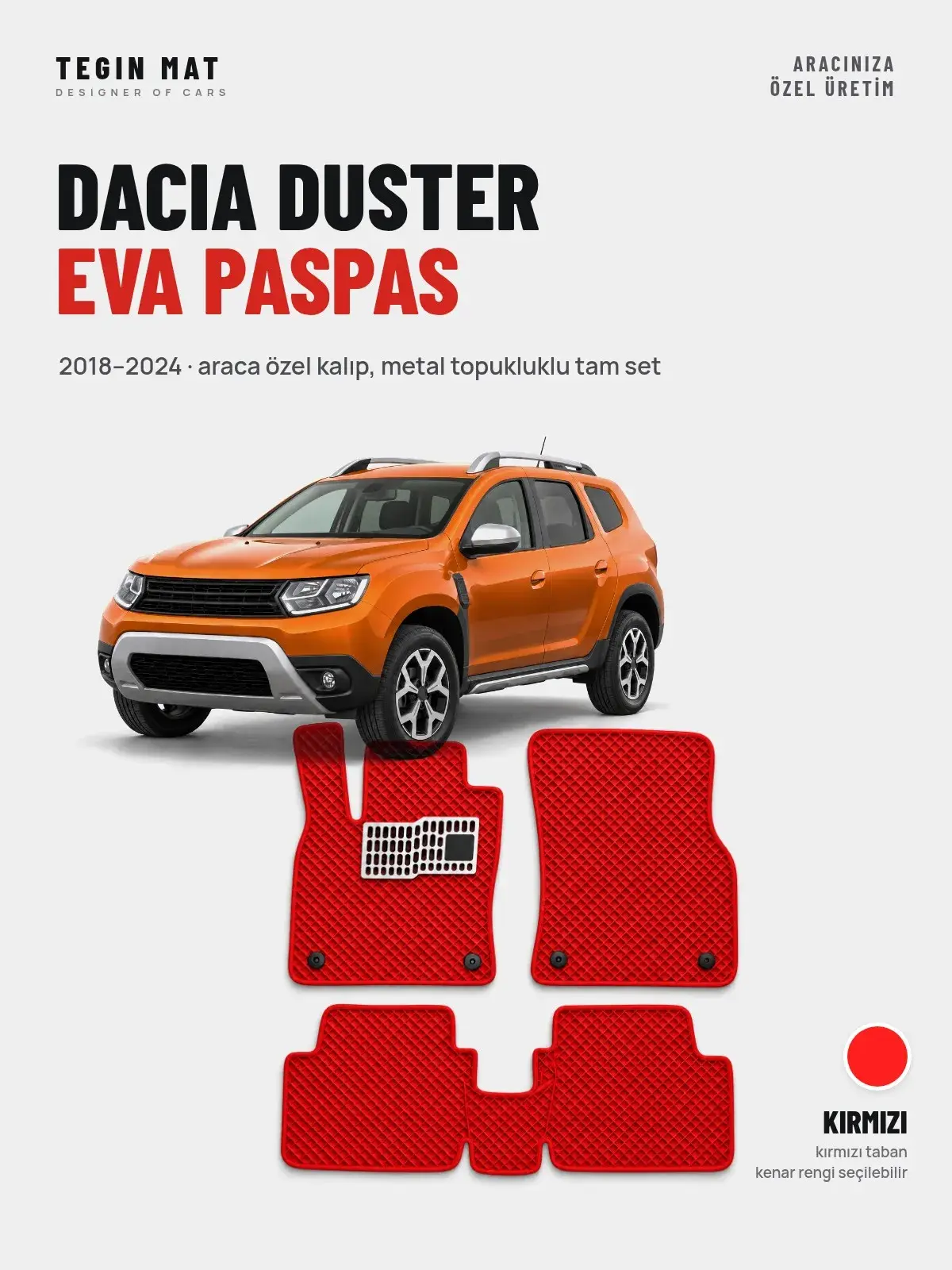 Dacia Duster EVA Oto Paspas Tam Set (2018–2024) Kırmızı – Araca Özel Kalıp (1)