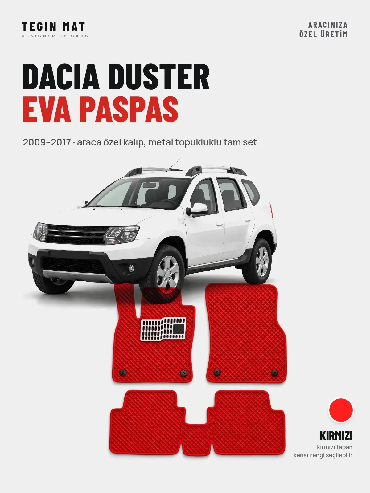 Dacia Duster EVA Oto Paspas Tam Set (2009–2017) Kırmızı – Araca Özel Kalıp (1)