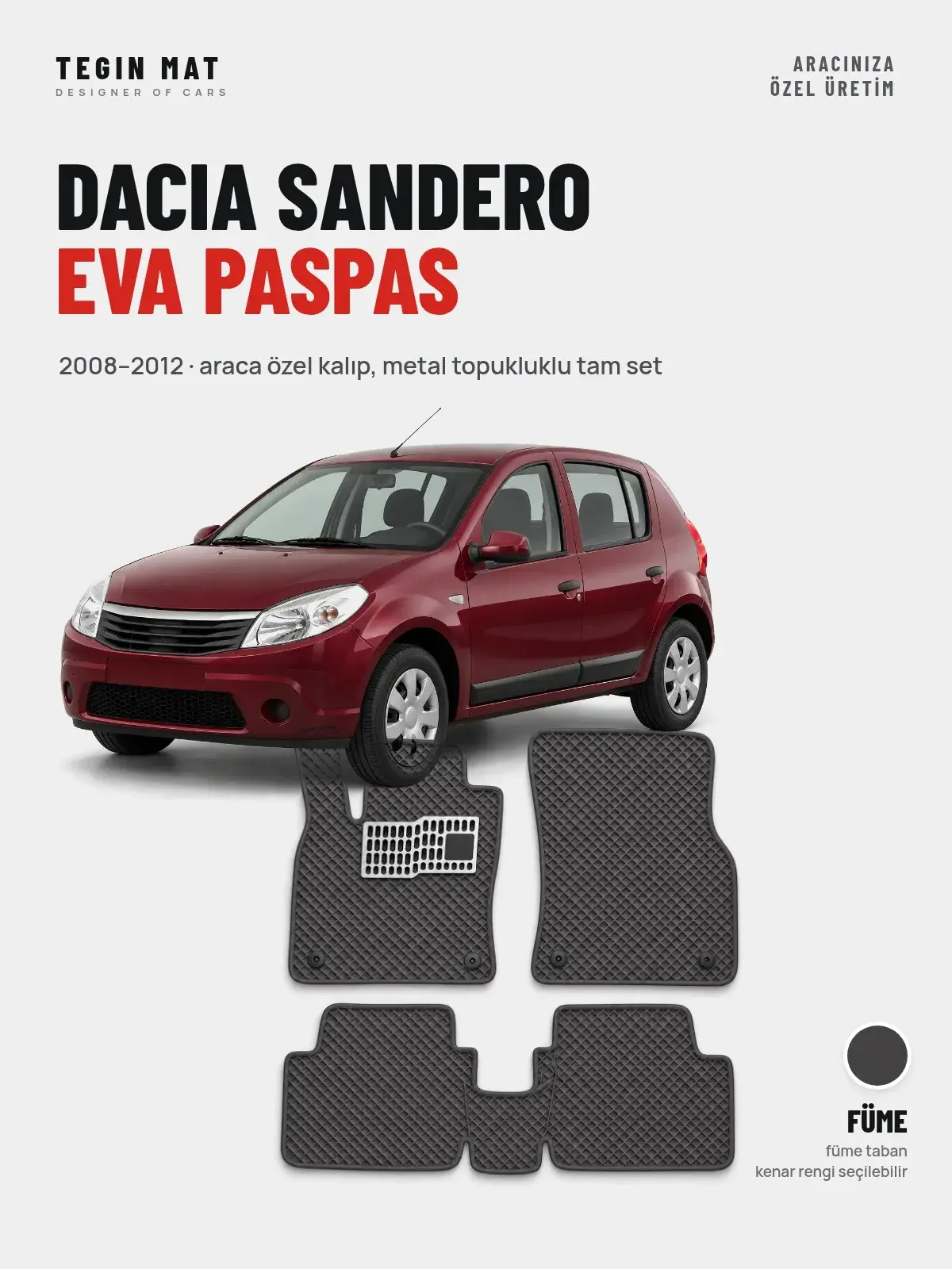 Dacia Sandero EVA Oto Paspas Tam Set (2008–2012) Füme – Araca Özel Kalıp (1)