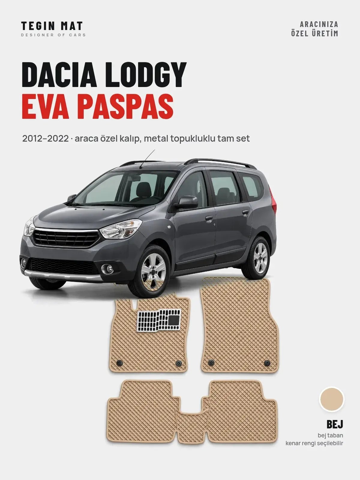 Dacia Lodgy EVA Oto Paspas Tam Set (2012–2022) Bej – Araca Özel Kalıp (1)