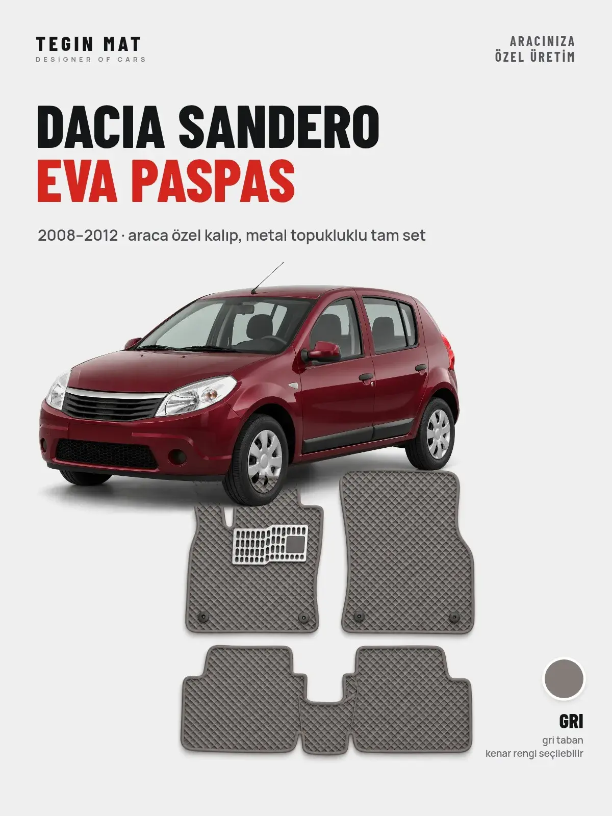 Dacia Sandero EVA Oto Paspas Tam Set (2008–2012) Gri – Araca Özel Kalıp (1)