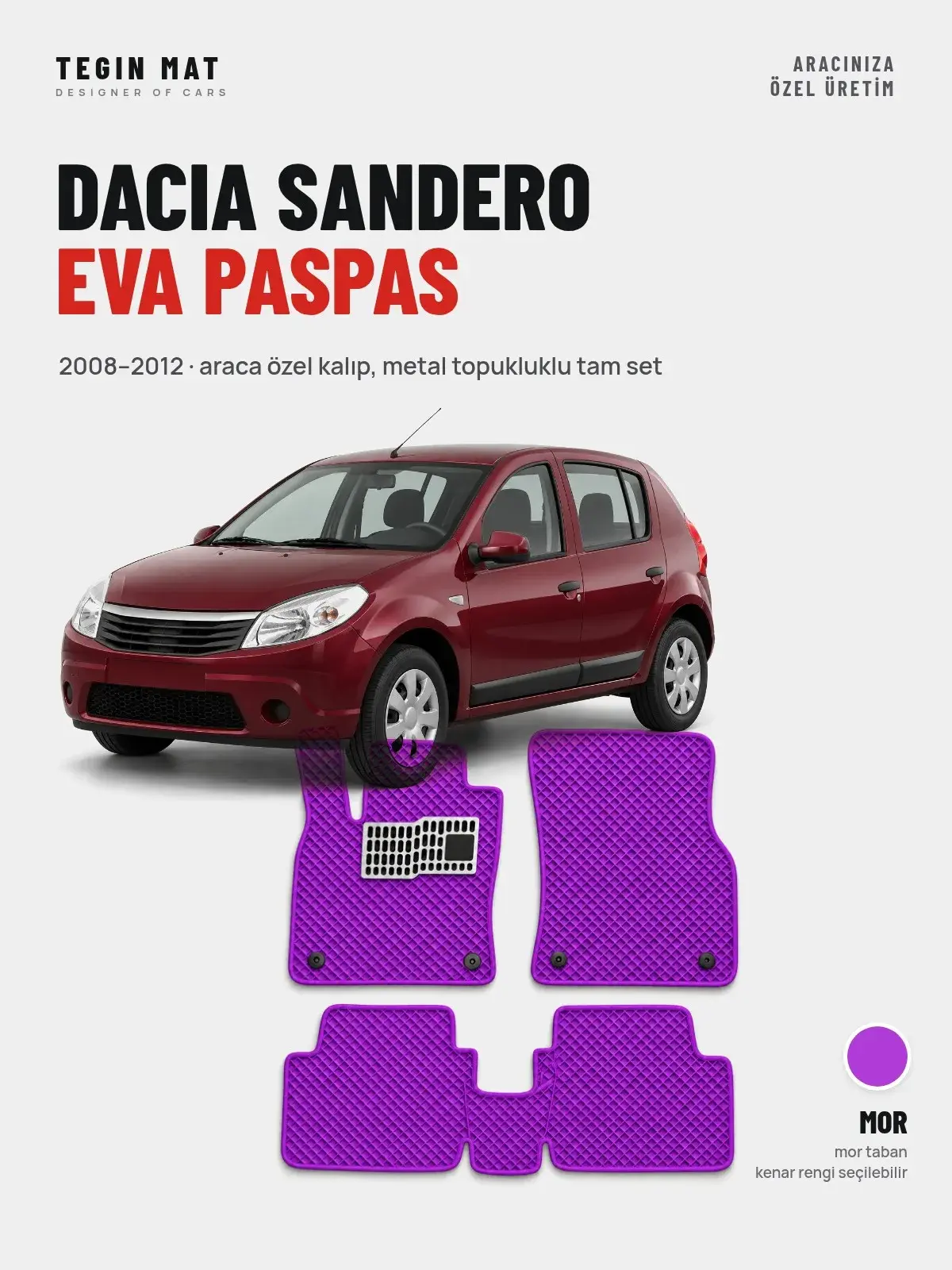 Dacia Sandero EVA Oto Paspas Tam Set (2008–2012) Mor – Araca Özel Kalıp (1)