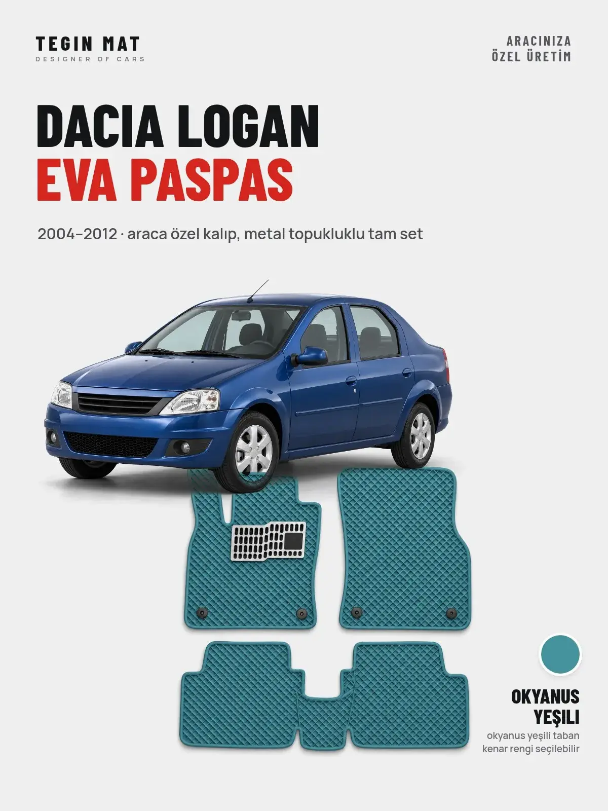 Dacia Logan EVA Oto Paspas Tam Set (2004–2012) Okyanus Yeşili – Araca Özel Kalıp (1)
