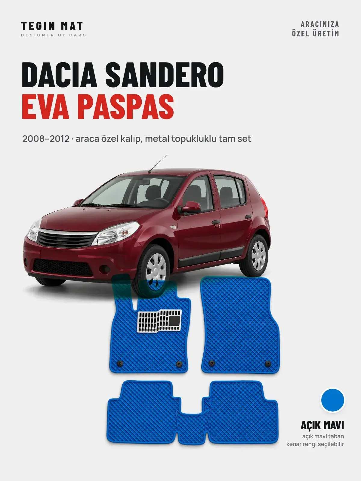 Dacia Sandero EVA Oto Paspas Tam Set (2008–2012) Açık Mavi – Araca Özel Kalıp (1)