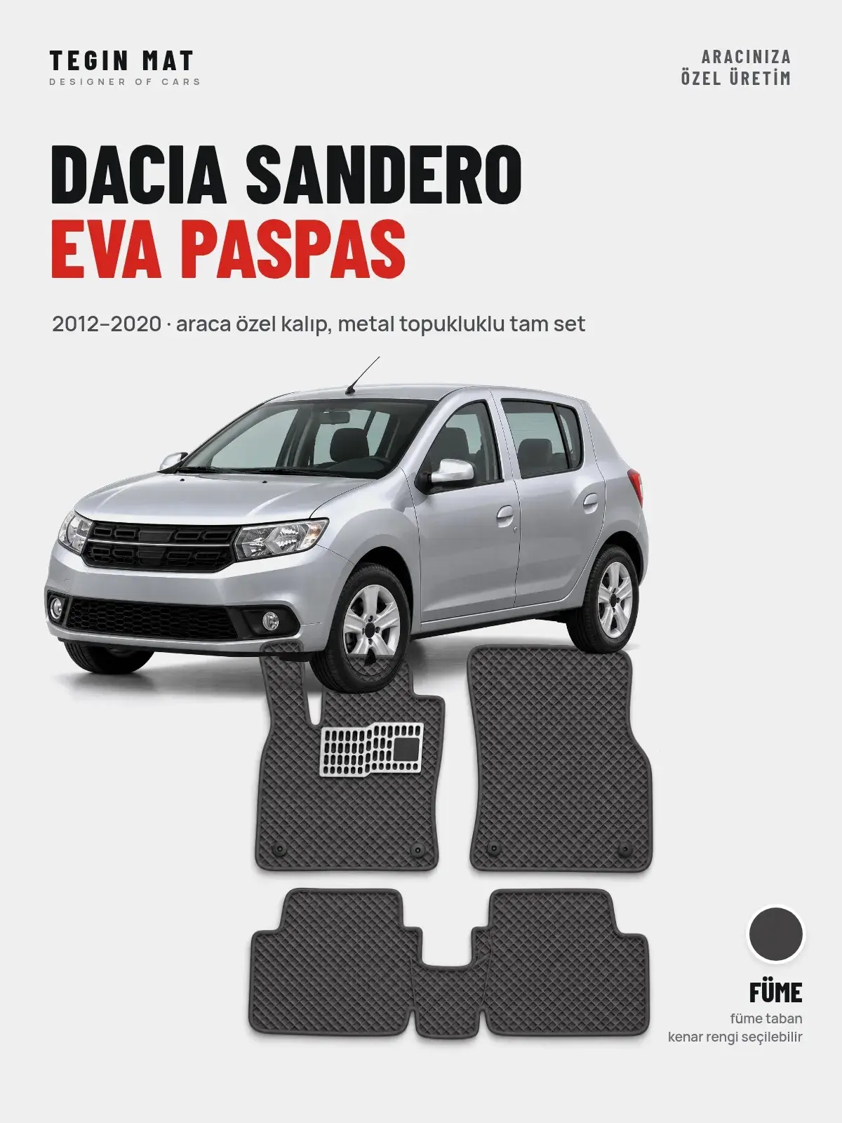 Dacia Sandero EVA Oto Paspas Tam Set (2012–2020) Füme – Araca Özel Kalıp (1)