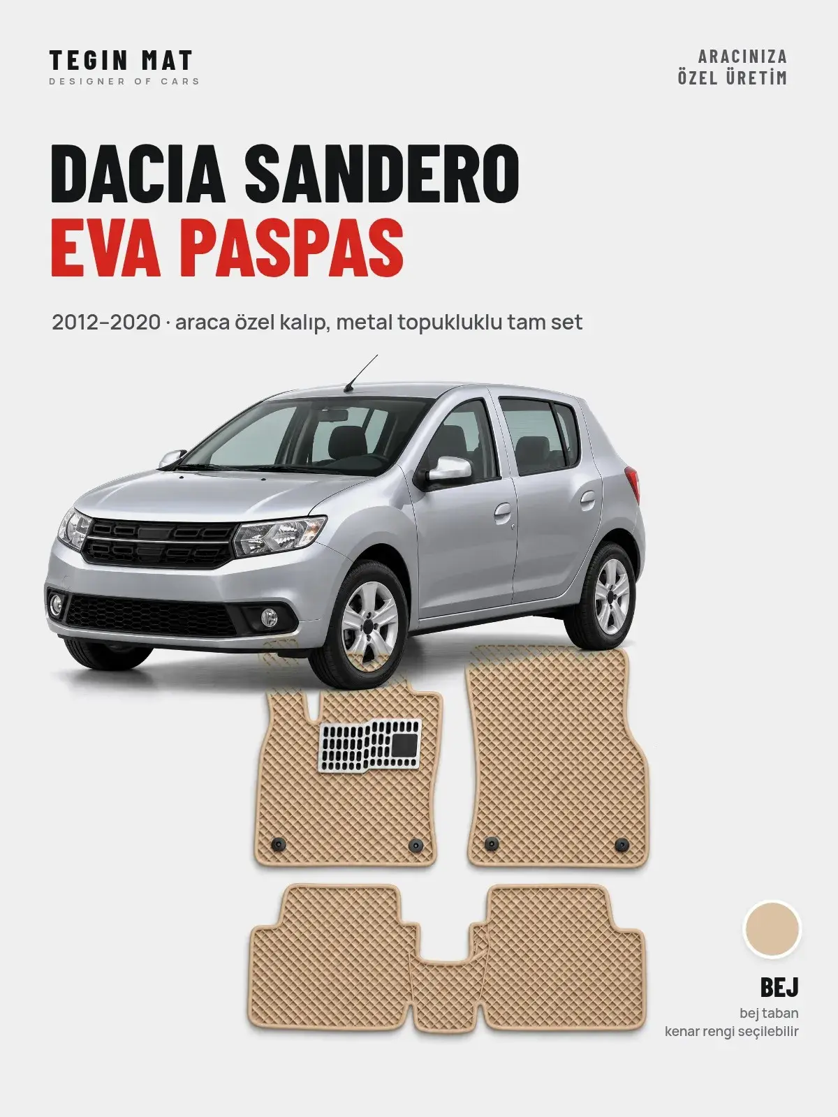 Dacia Sandero EVA Oto Paspas Tam Set (2012–2020) Bej – Araca Özel Kalıp (1)