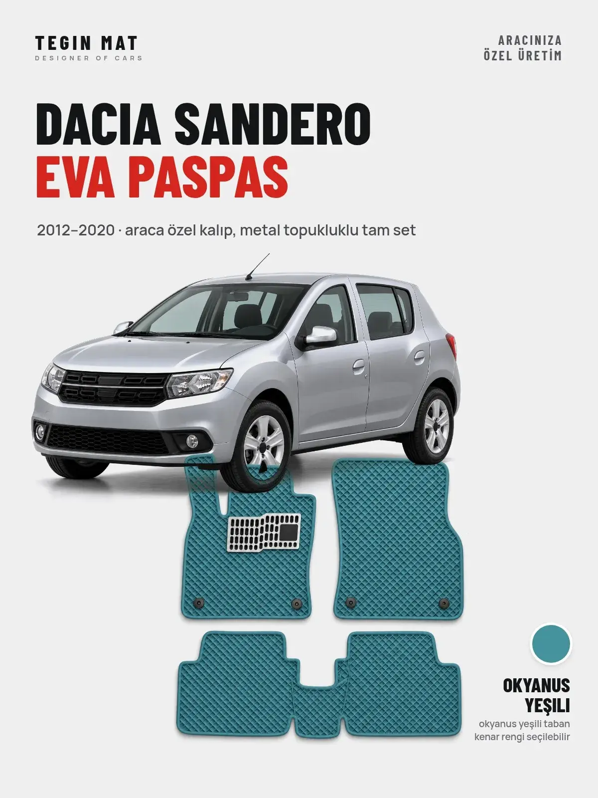 Dacia Sandero EVA Oto Paspas Tam Set (2012–2020) Okyanus Yeşili – Araca Özel Kalıp (1)